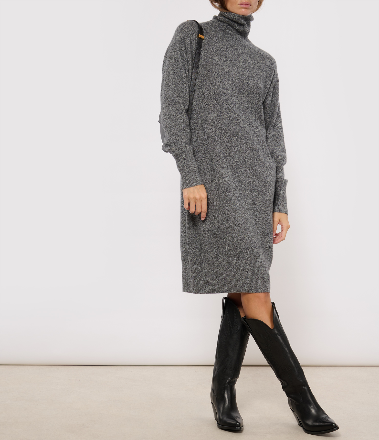 Black Mouliné Mid-Length Dress