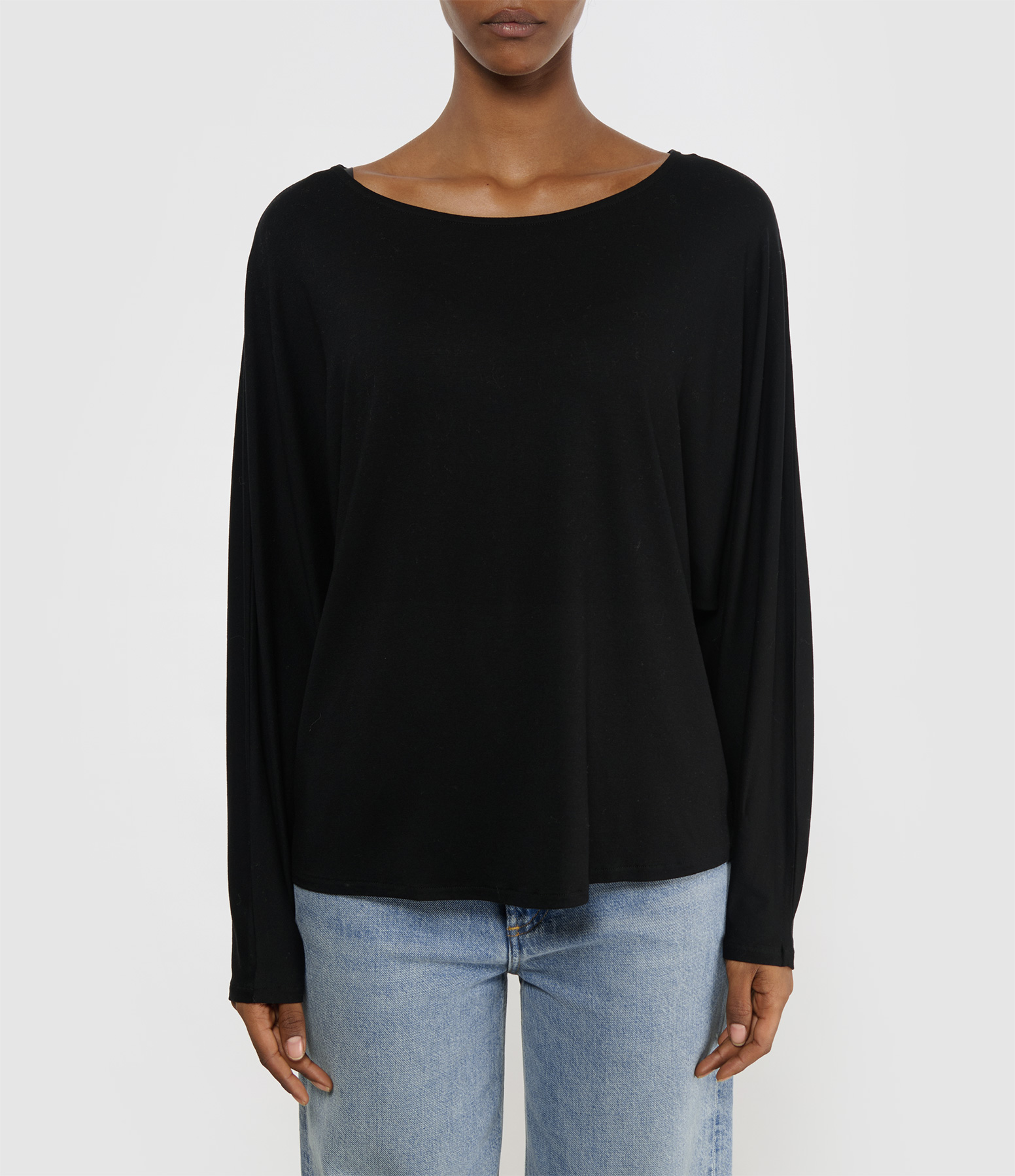 Black Long-Sleeved Boat-Neck T-shirt