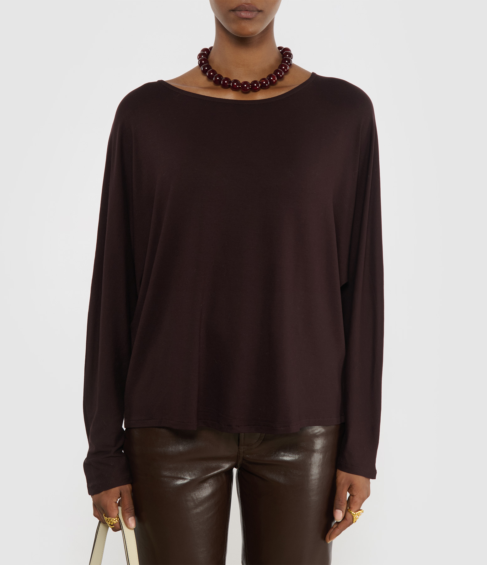 Purple Long-Sleeved Boat-Neck T-shirt