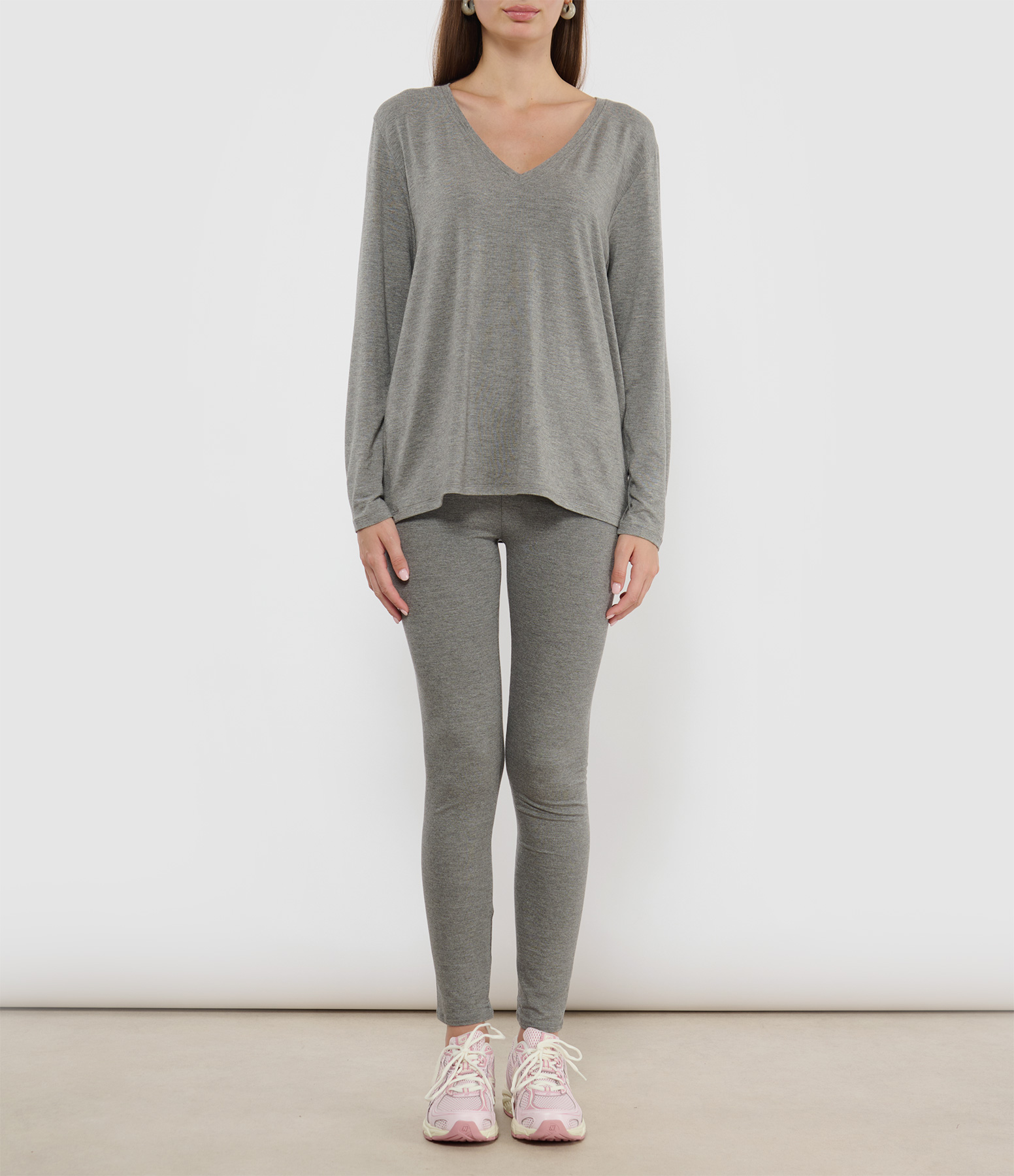 Grey Long-Sleeved V-Neck T-shirt