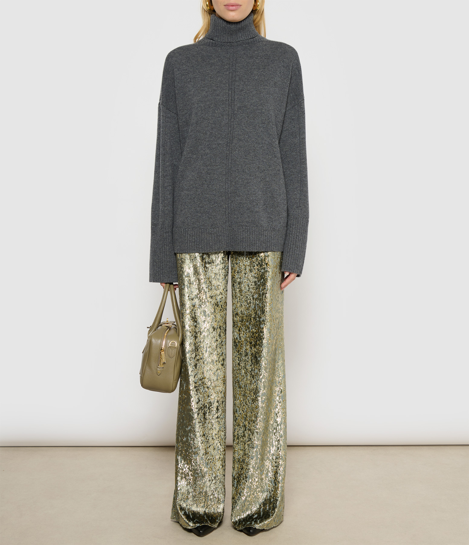 Grey Oversized Turtleneck Jumper