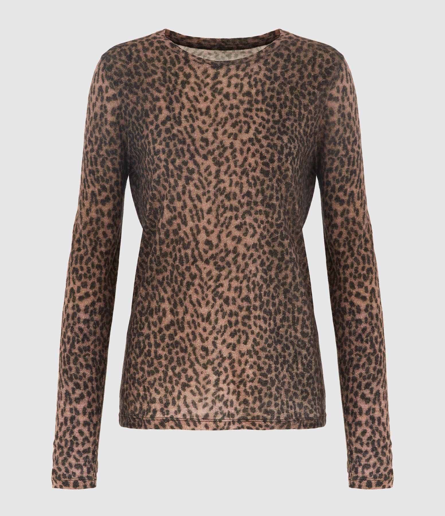 Long-sleeved round-neck leopard-print T-shirt
