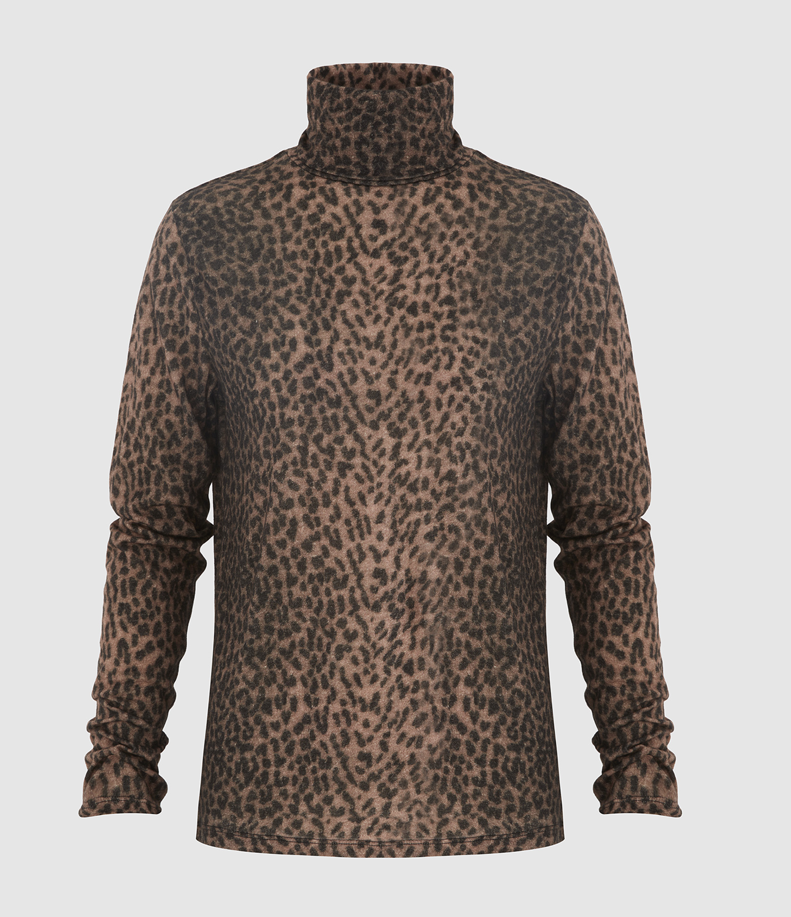 Long-sleeved leopard-print turtleneck T-shirt