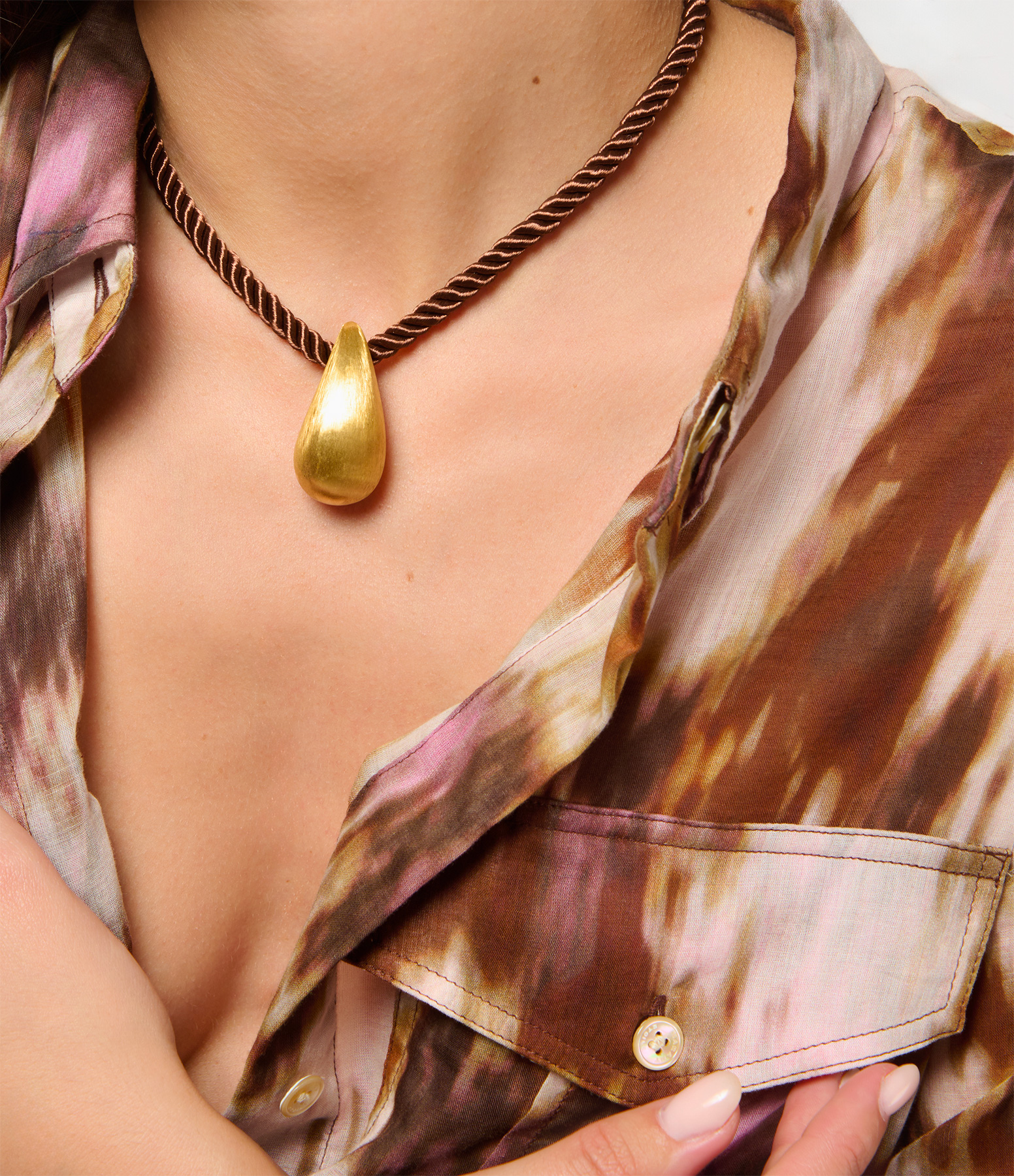 Brown Cord Pear Necklace