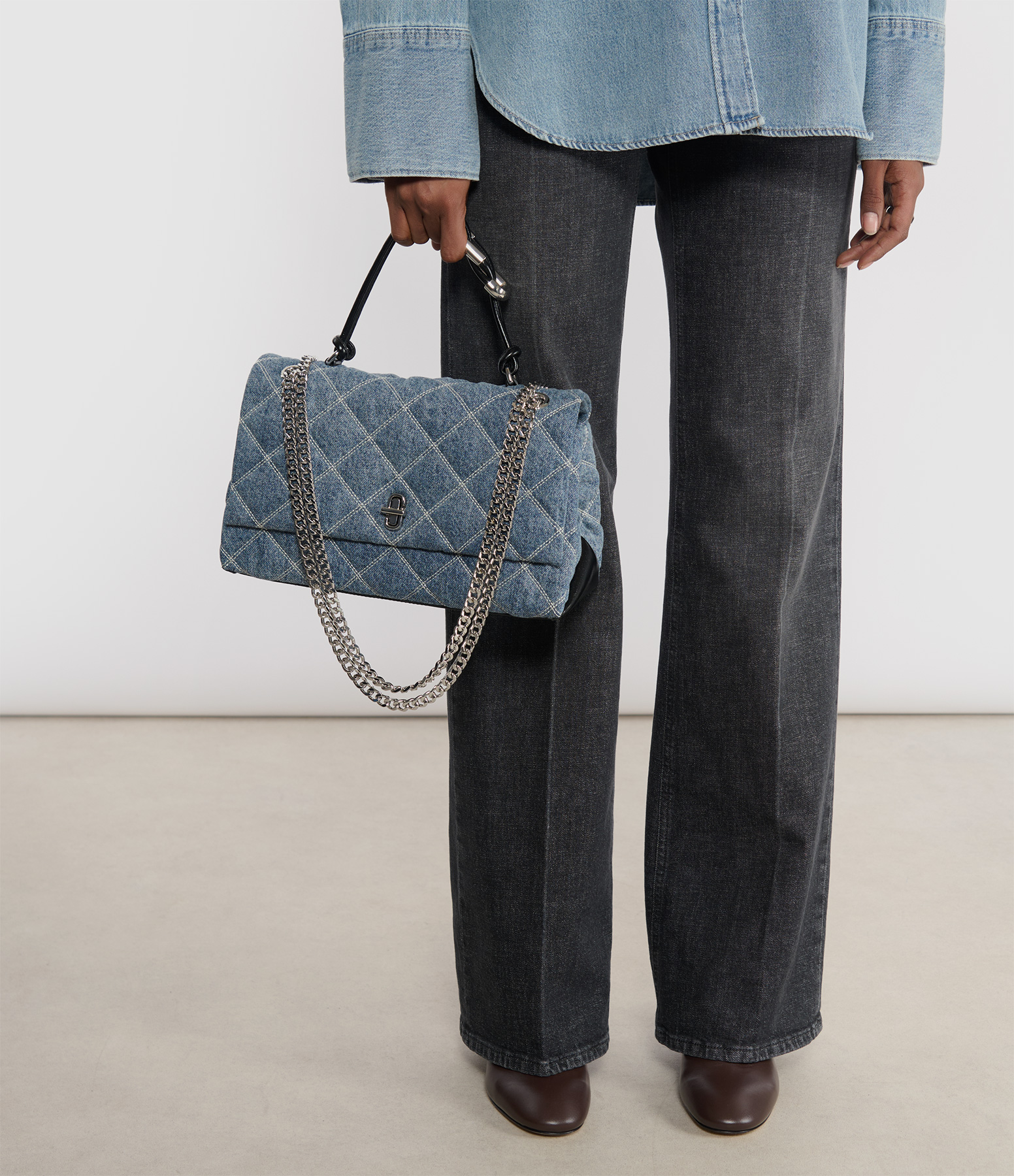 The Large Dual Chain Shoulder Bag in Light Wash Indigo