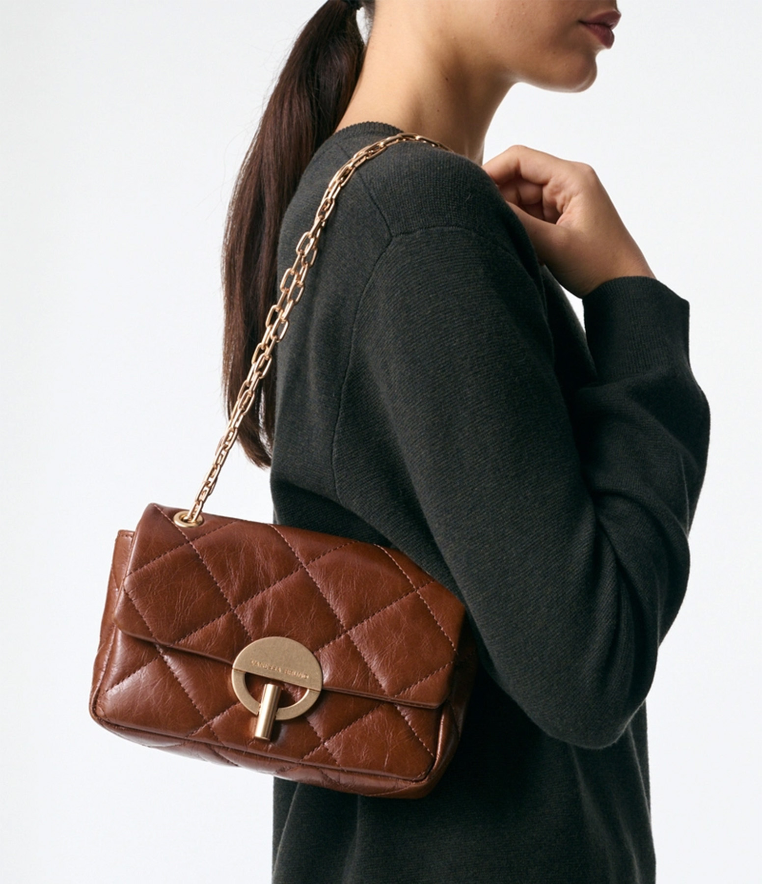 Medium Moon Bag in Havana Patent Leather