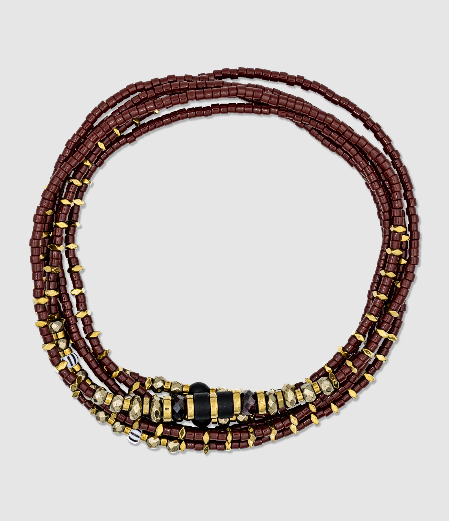 Necklace and 6-strand Bracelet, Mars Bordeaux, 103cm