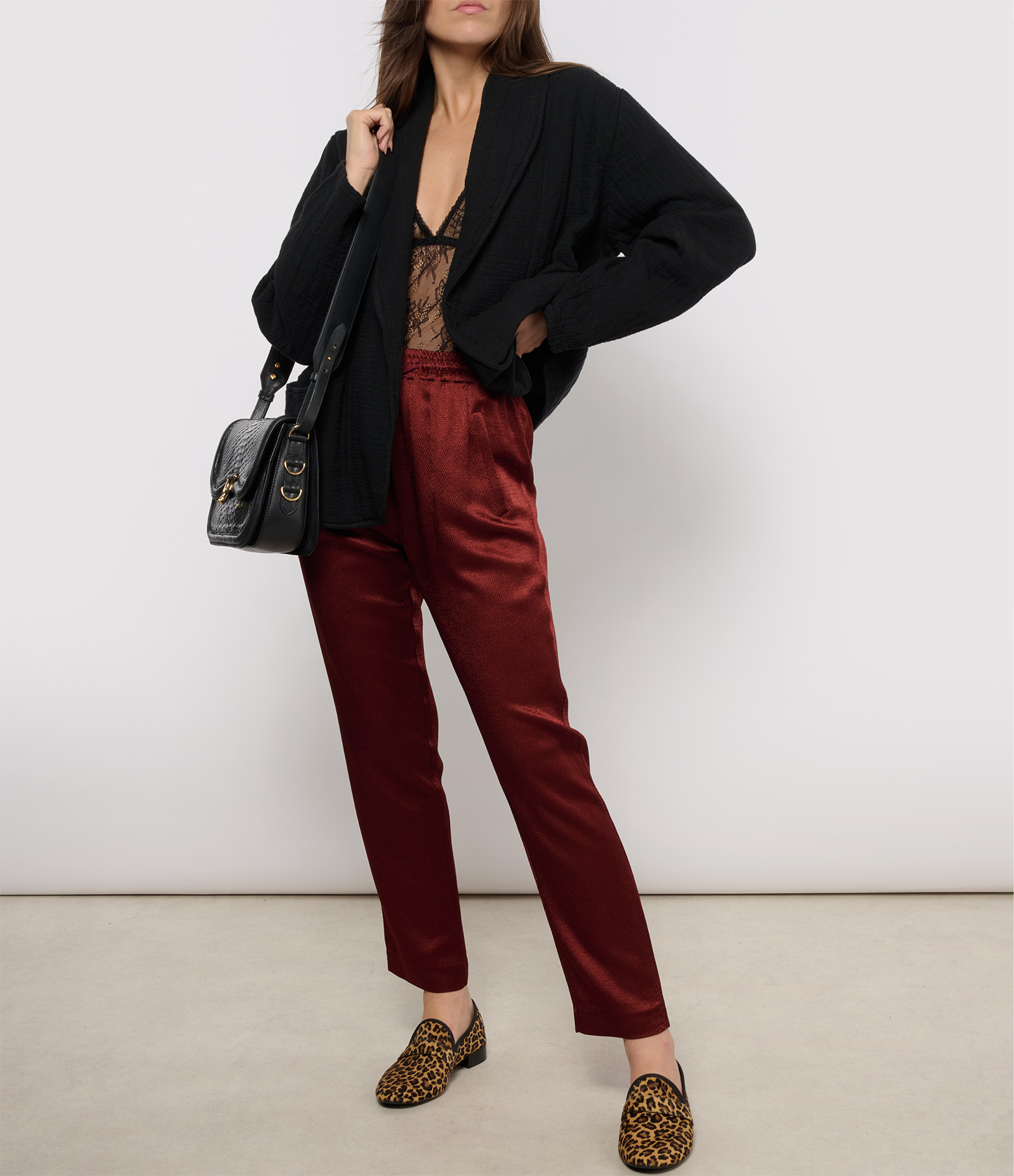 Sam Satin Trousers in Bordeaux