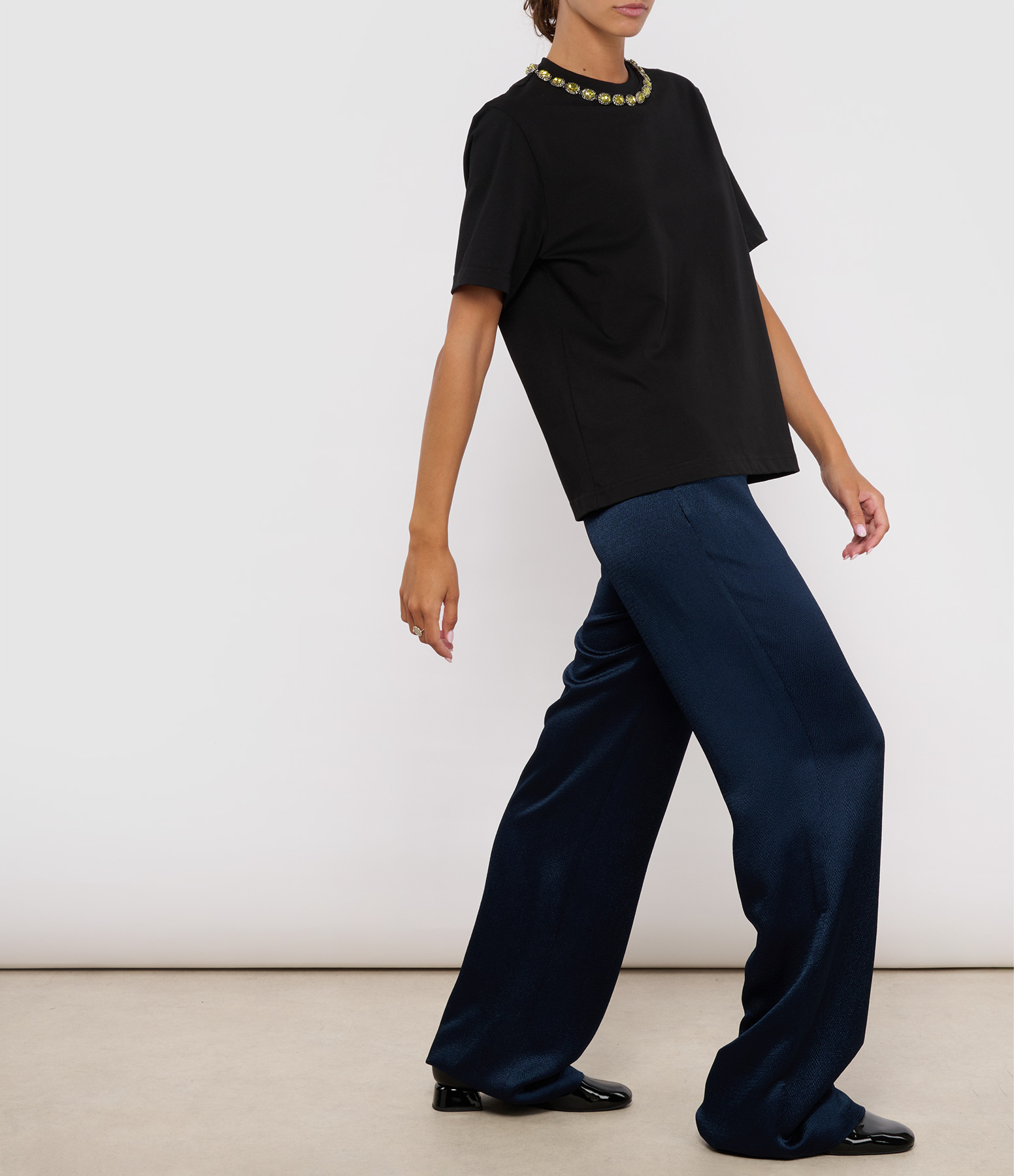 Jim Satin Navy Trousers