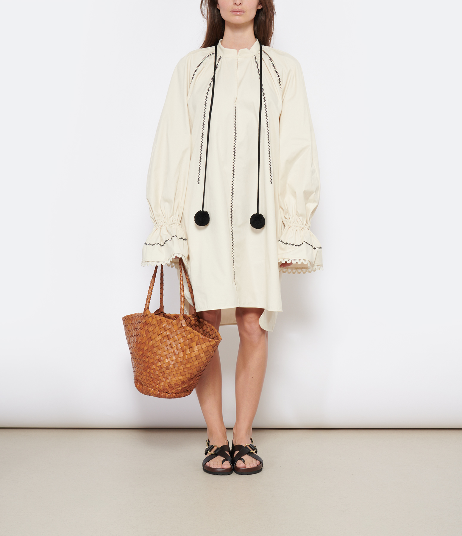 Rive Short Dress, Ivory Cotton