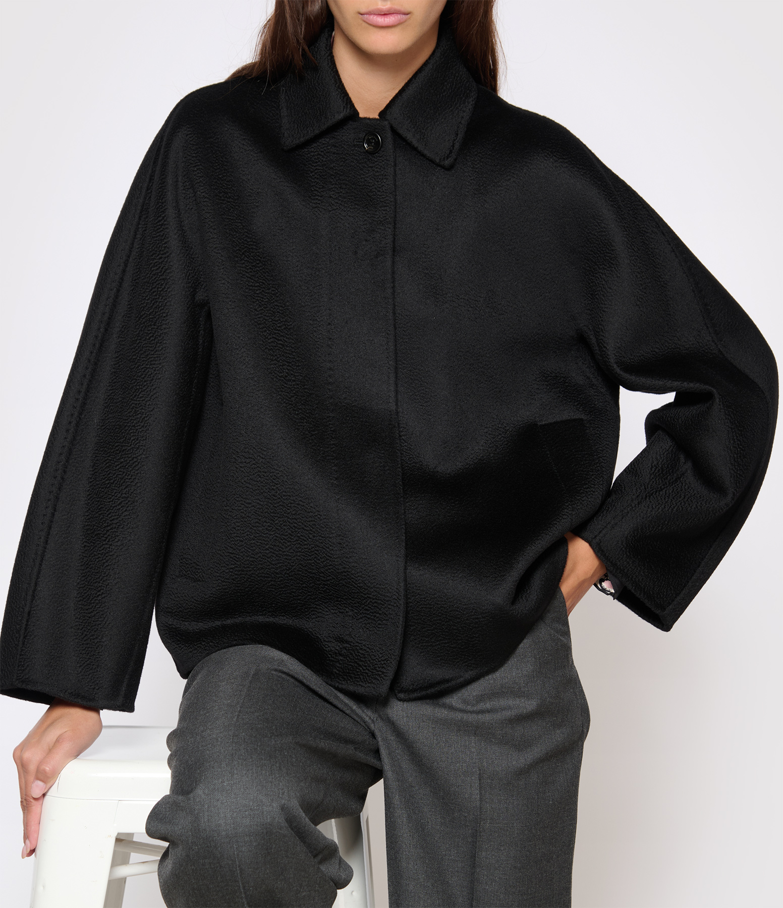 Midas Short Cashmere Coat – Black