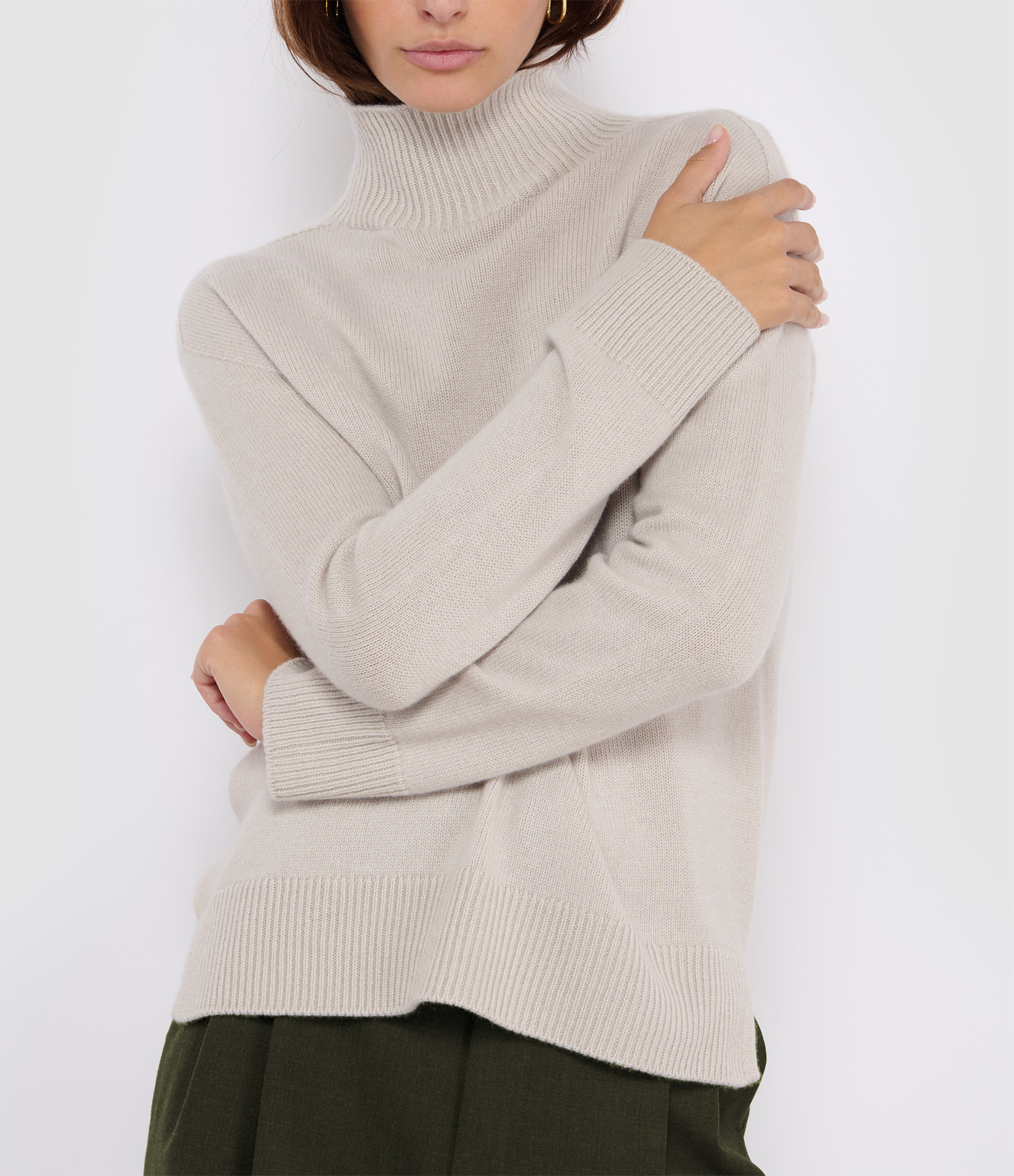 Quercia Cashmere Pearl Grey Roll-neck/Tubular-neck Jumper