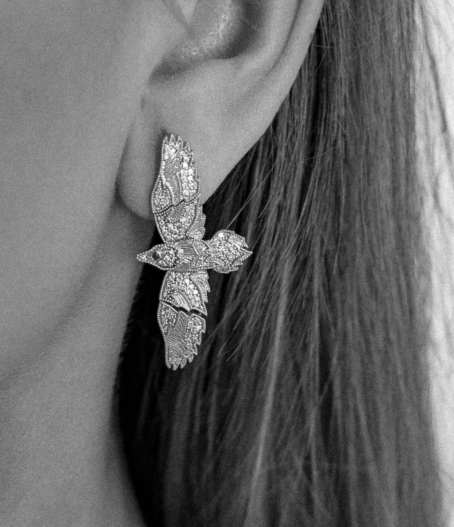 L'Altore Emerald Eye Diamond Earring in White Gold (sold individually)