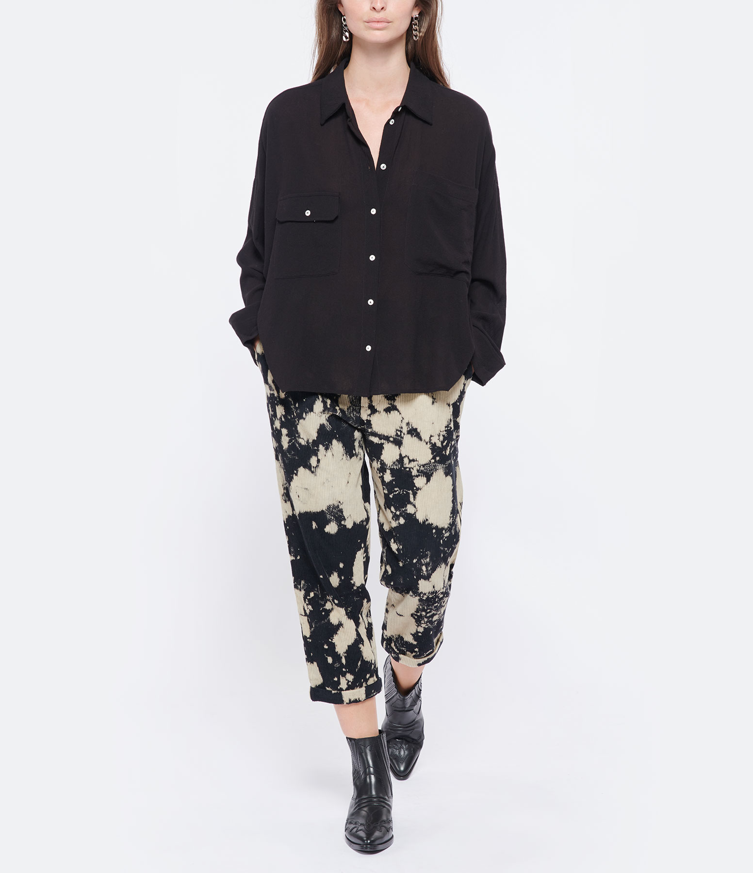 Black Tie-Dye Cotton Trousers