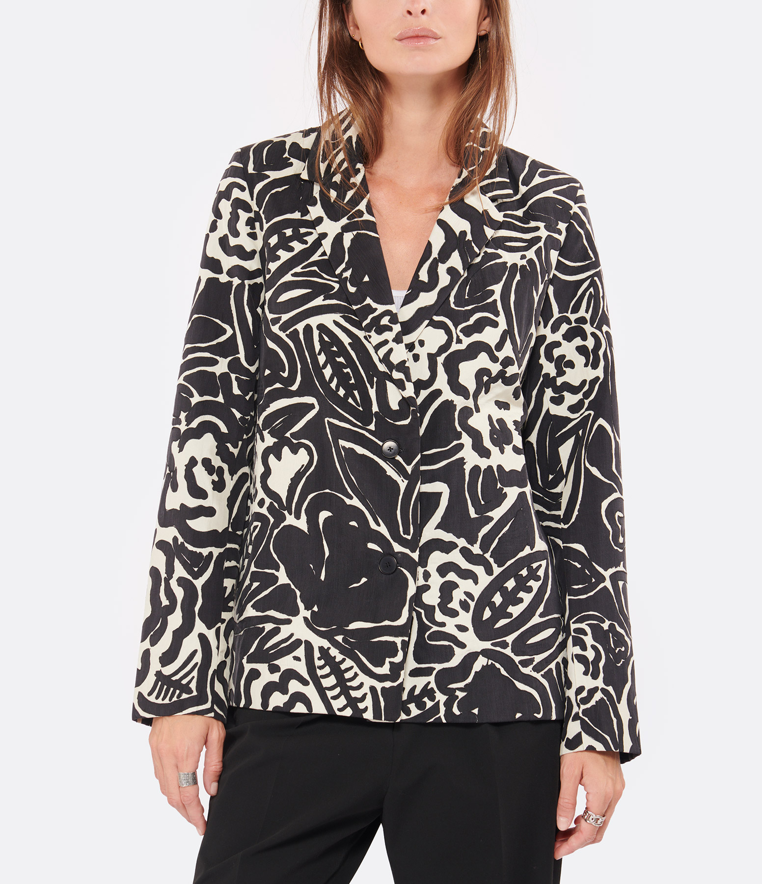 Rosa Silk Embroidered Jacket with Black and White Print