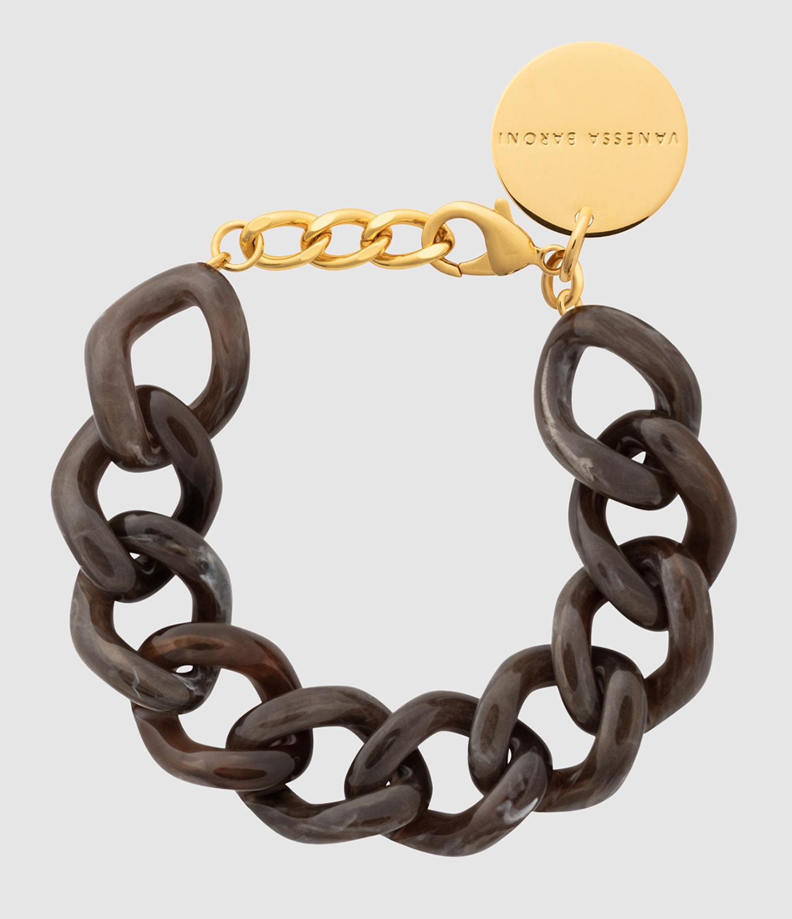 Mini Flat Chain Bracelet in Dark Brown Marble