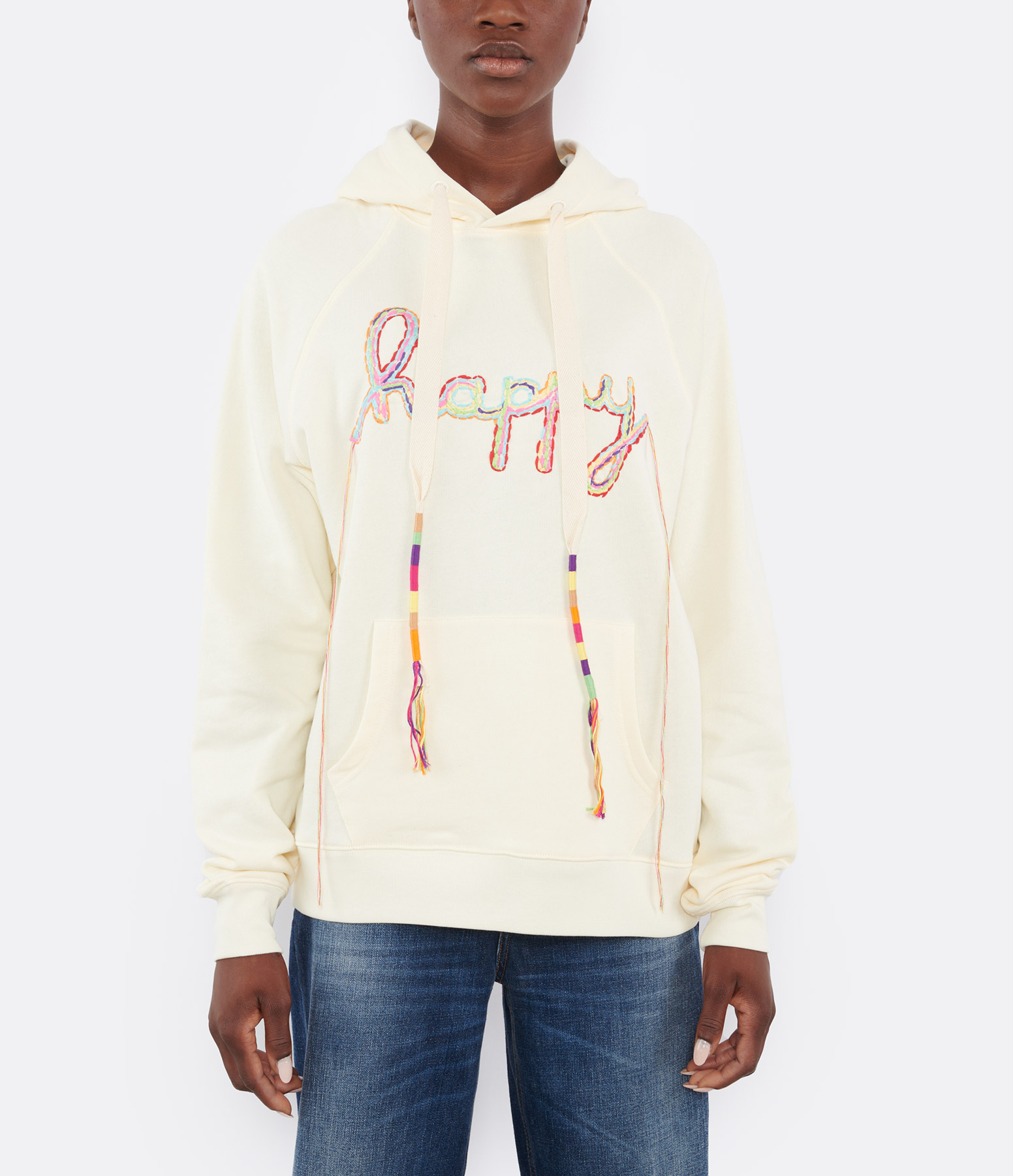 Happy Embroidered Sweatshirt – Ecru