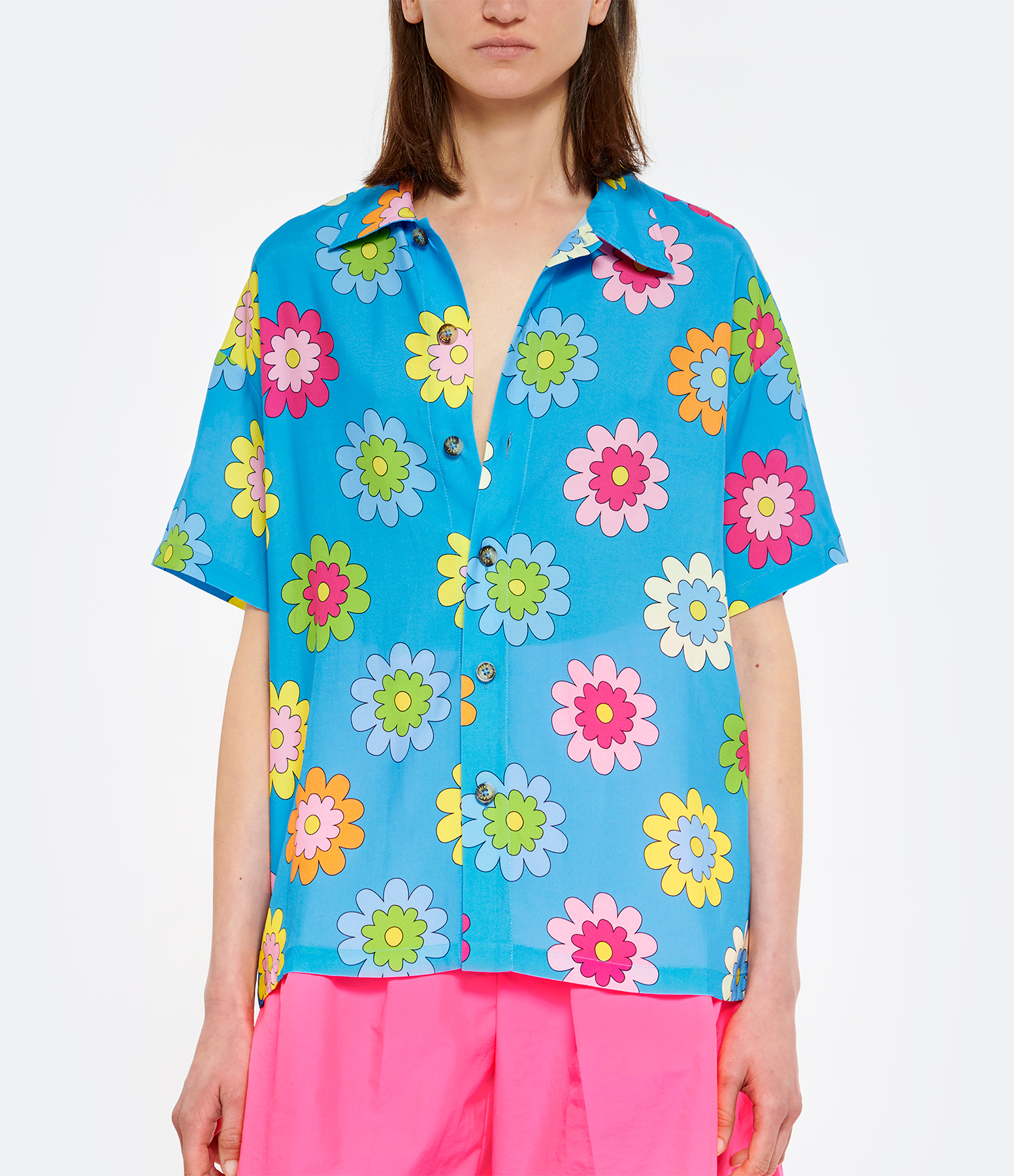 Blue Printed Short-Sleeved Shirt