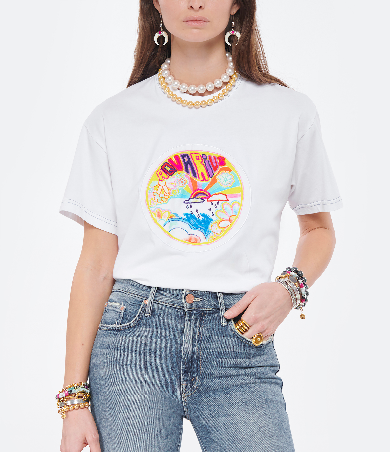 Formantera Aquarius Organic Cotton T-shirt, White, Dancing in Tulum