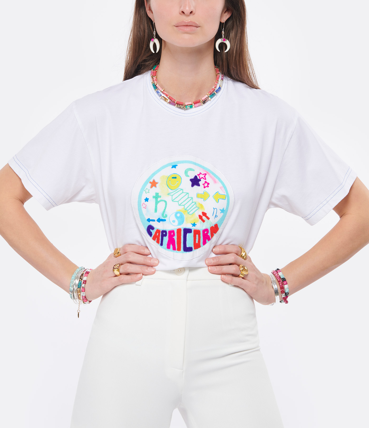 Formantera Capricorn Organic Cotton T-shirt, White, Dancing in Tulum