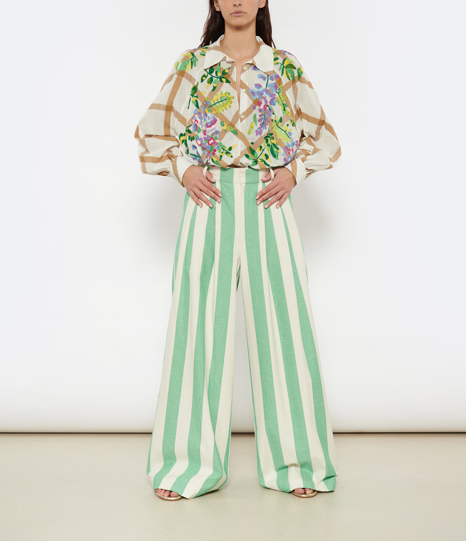 Gazania Green Striped Cotton Trousers
