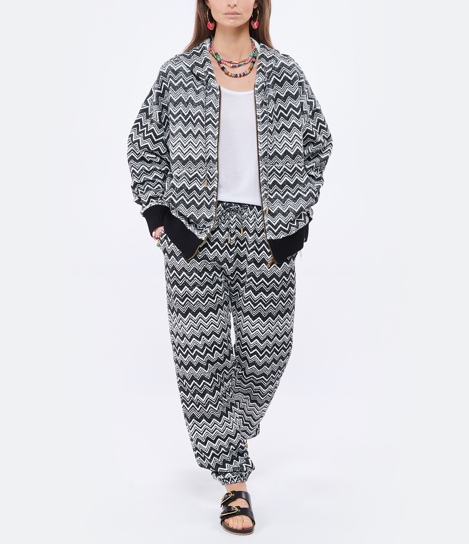Black and White Cotton Jogging Trousers