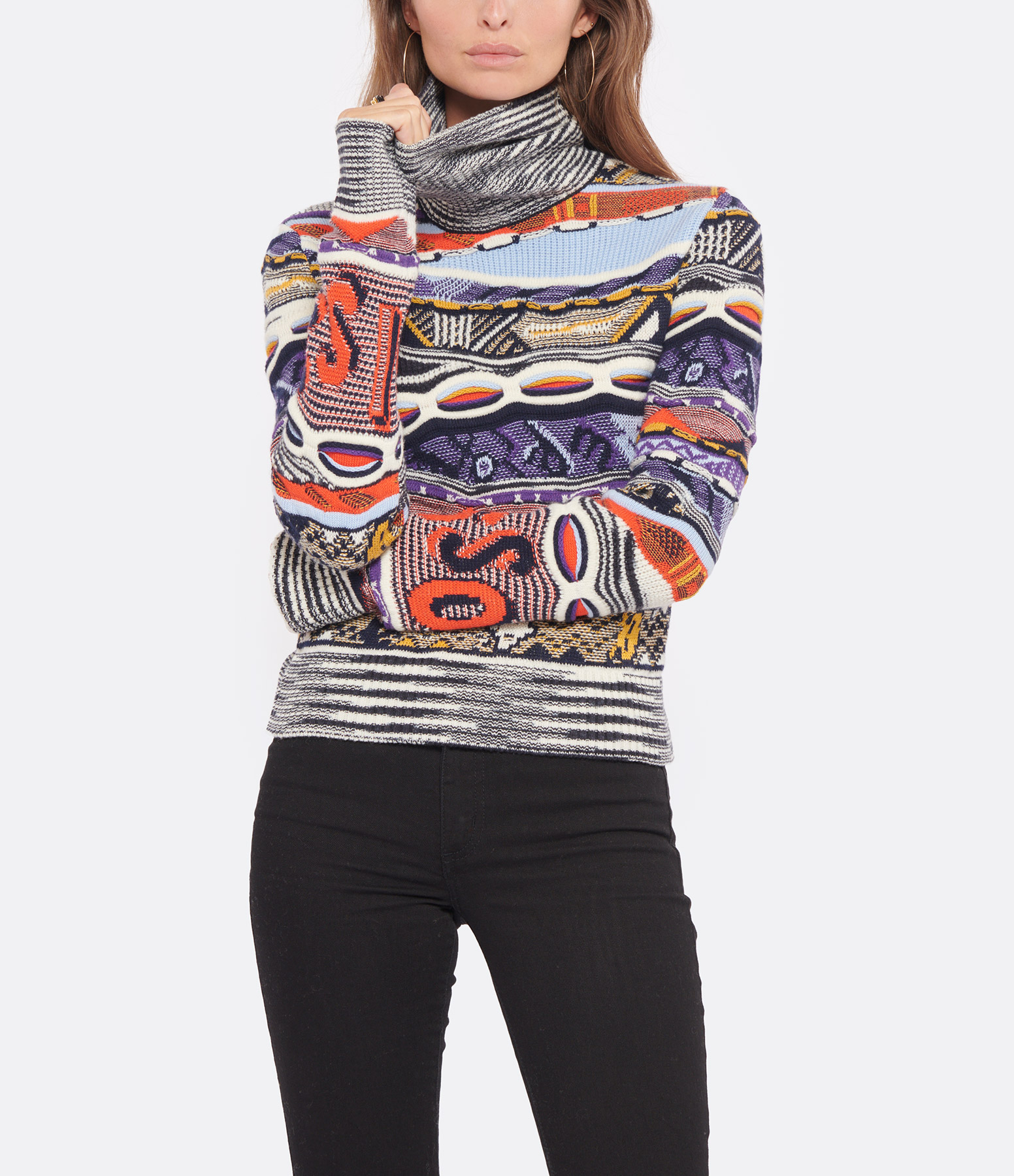 Multicoloured Wool High-Neck Jumper