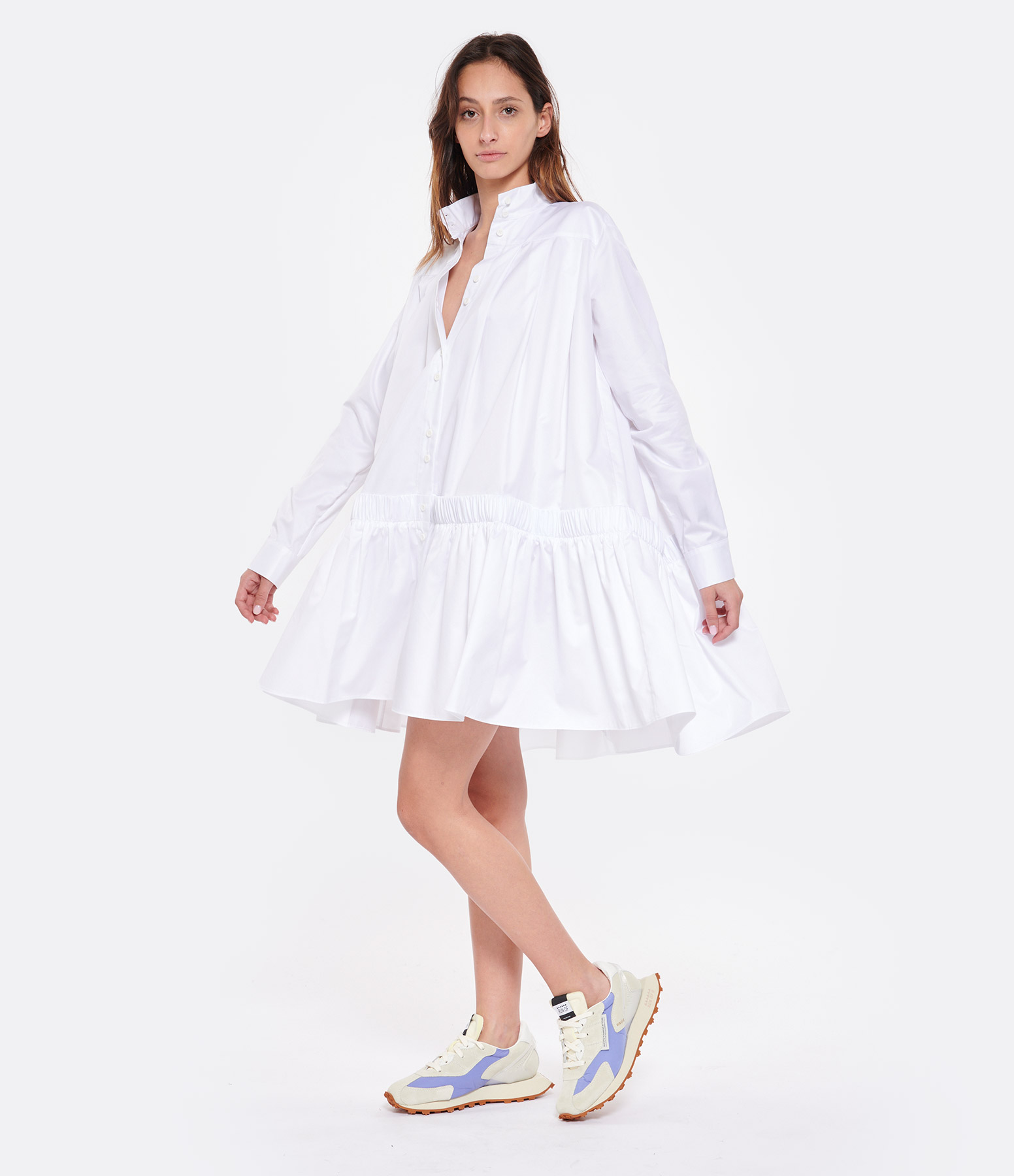 Arden Short Dress in White Cotton Poplin