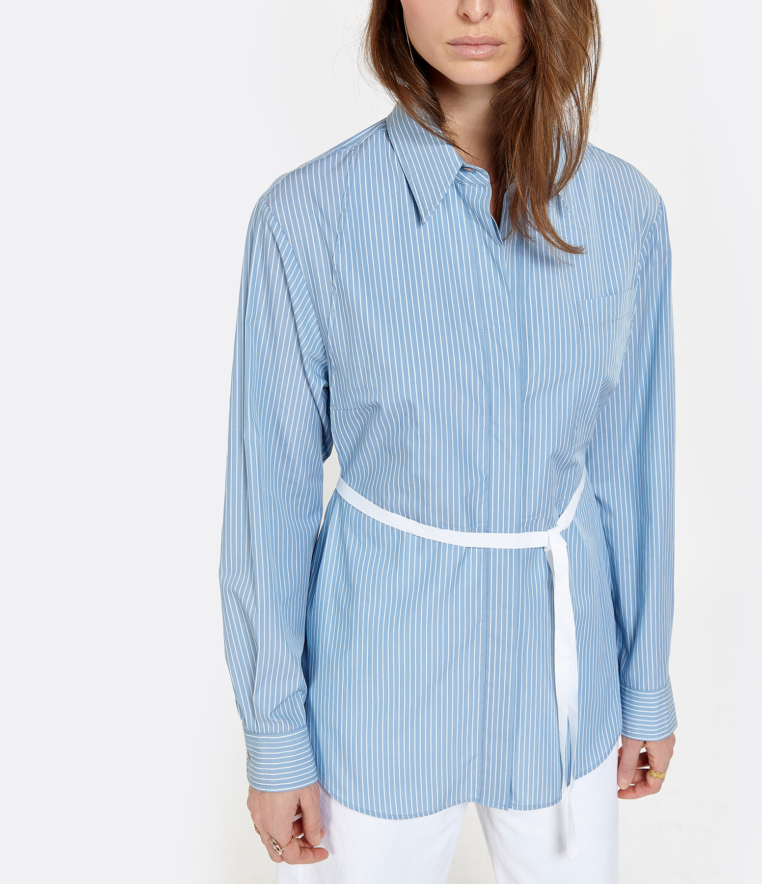 White and Blue Striped Poplin Shirt