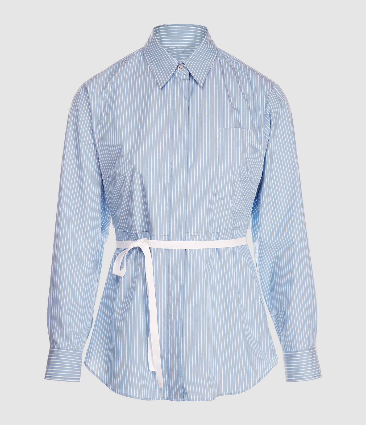 White and Blue Striped Poplin Shirt