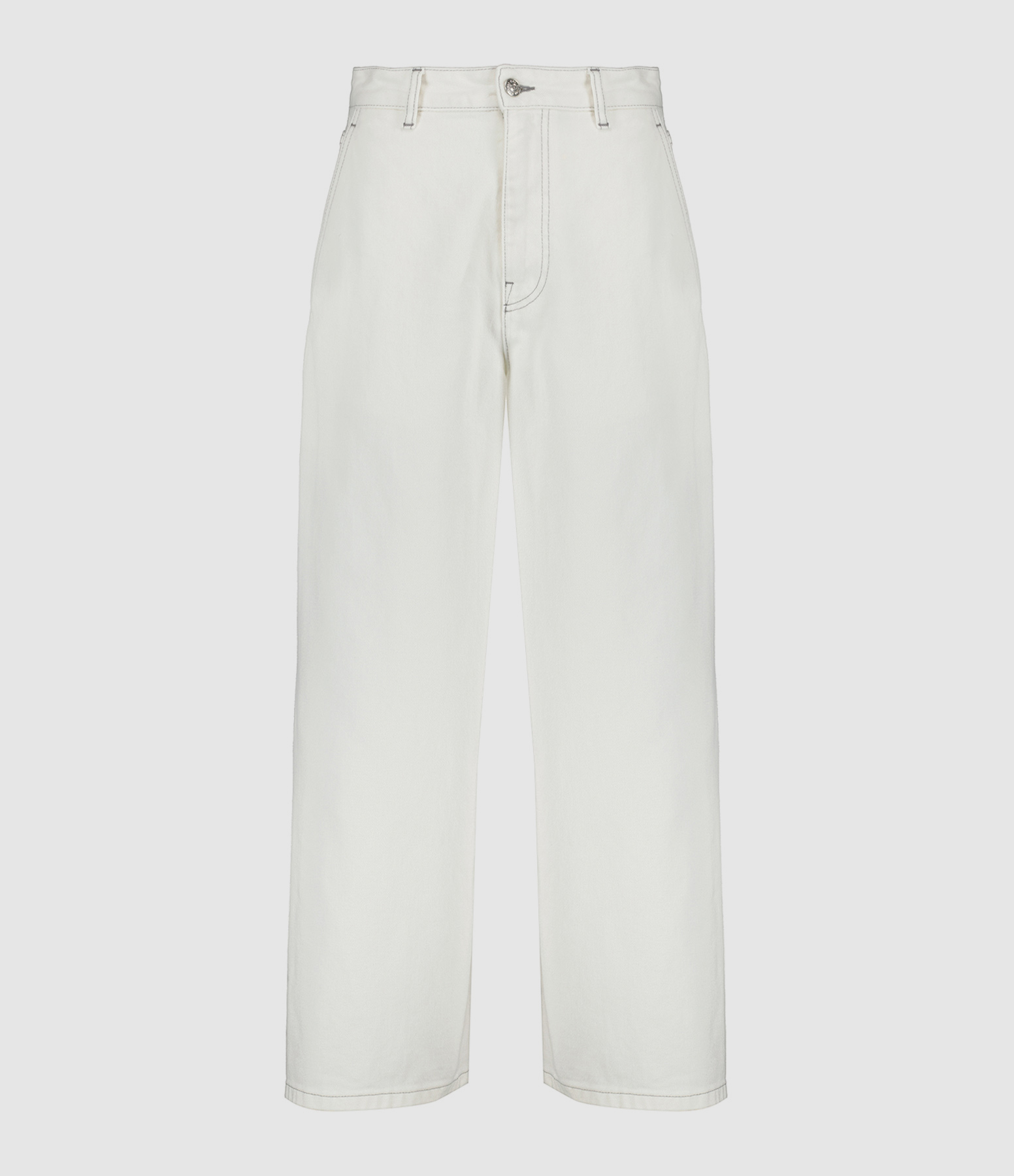 White Straight-Leg Cotton Trousers