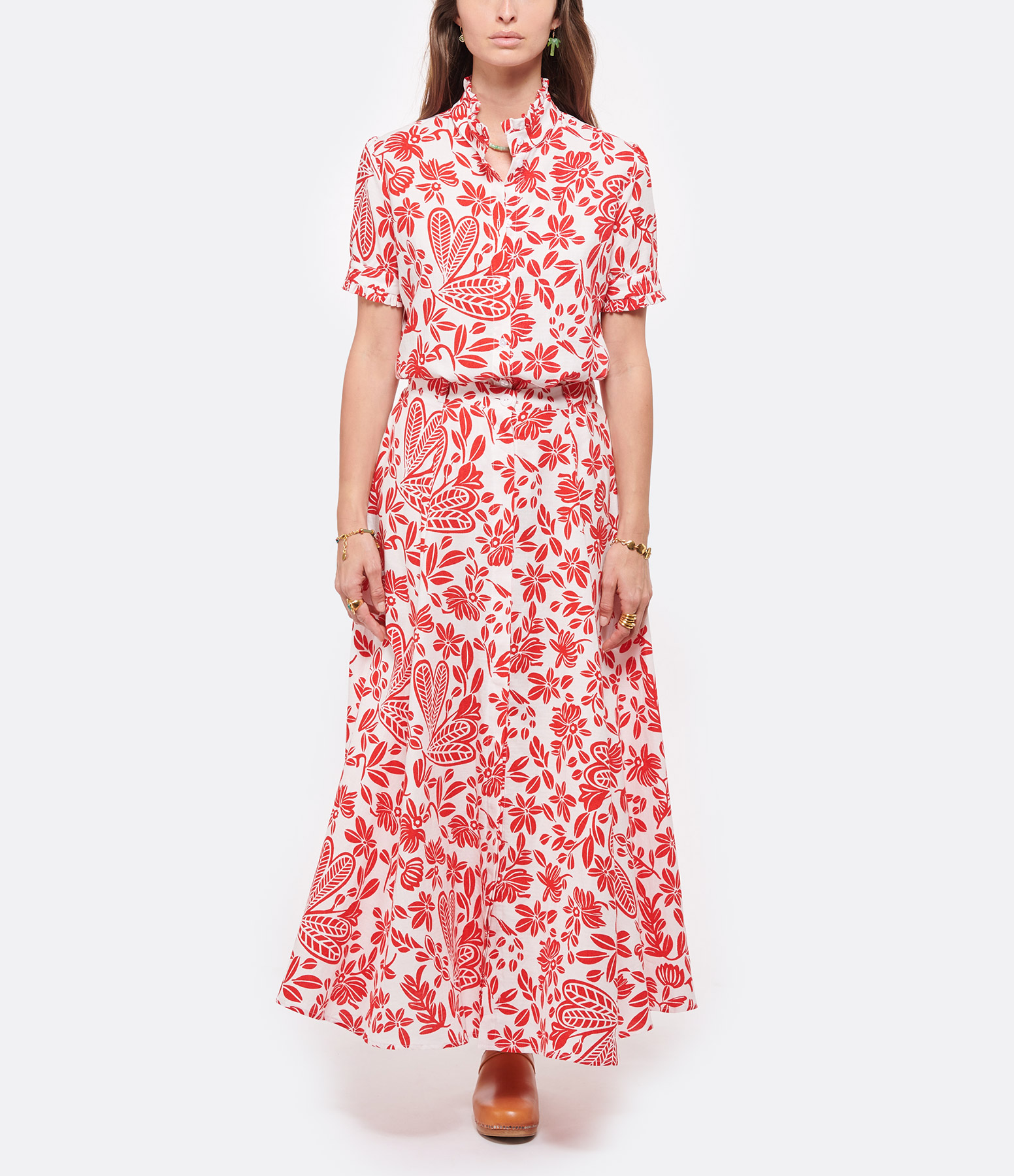 Inès Fokis Red Printed Cotton Skirt