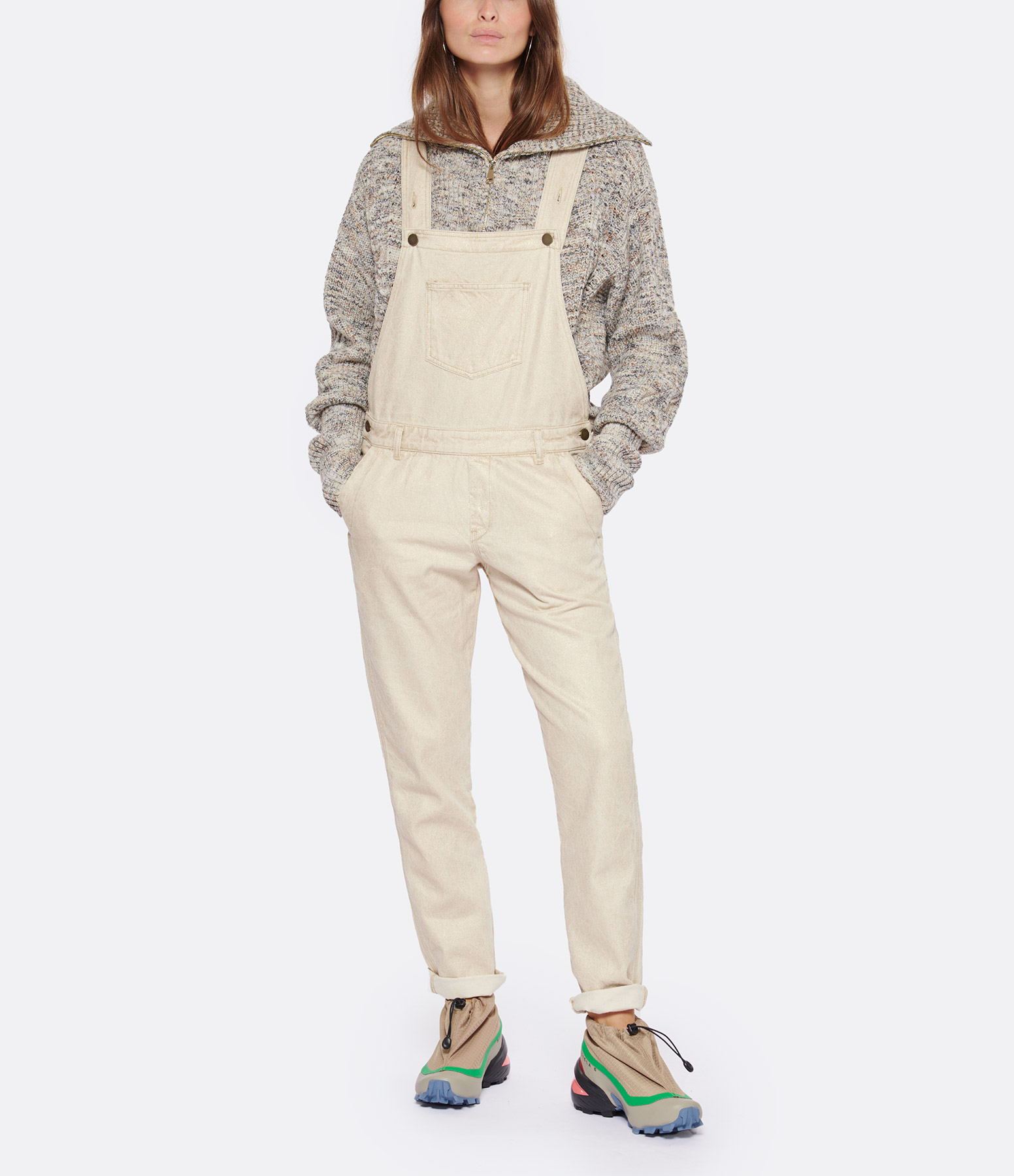 Romane Thiou Beige-Gold Cotton Dungarees