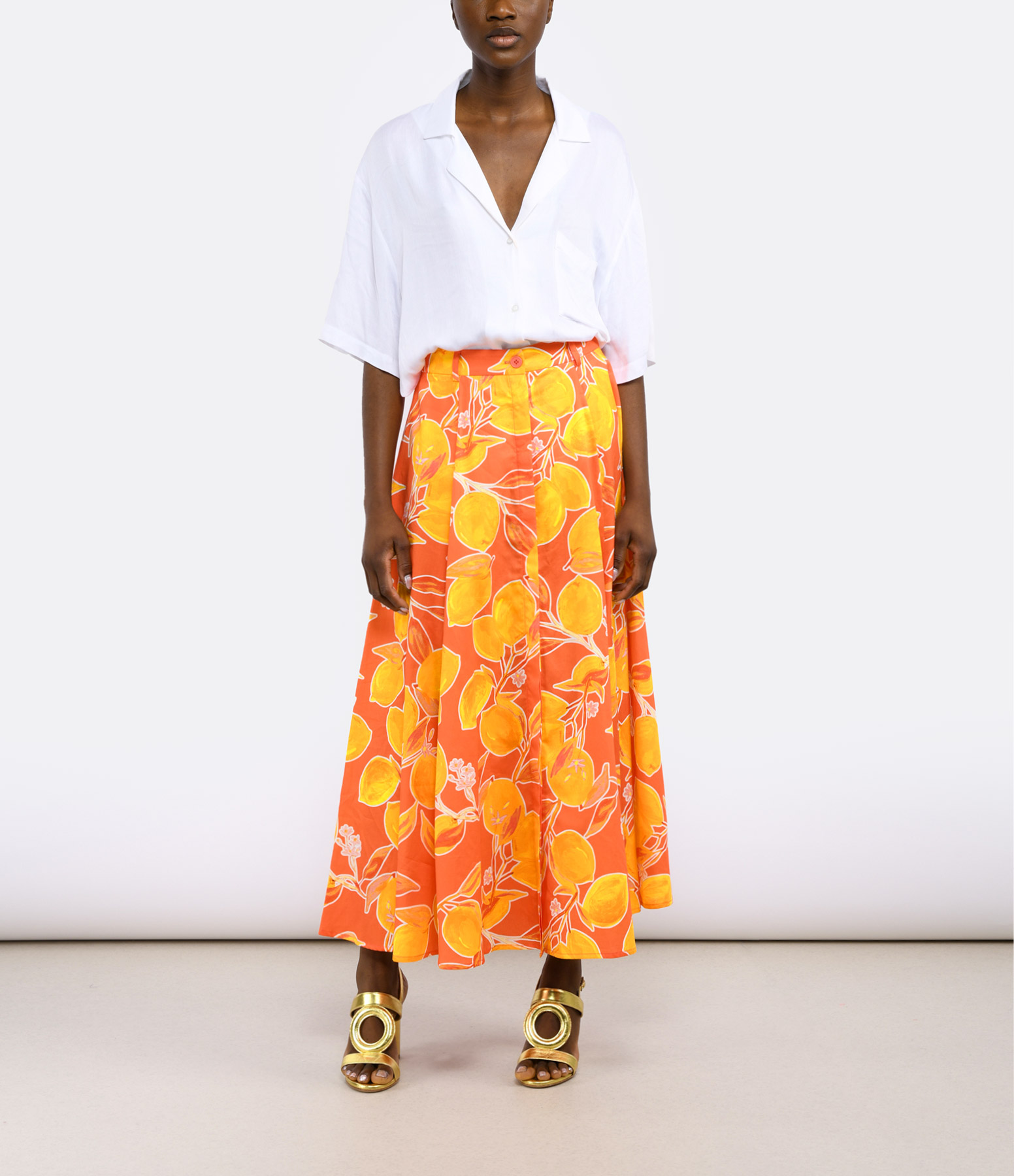 Ines Limone Skirt – Orange Cotton Print