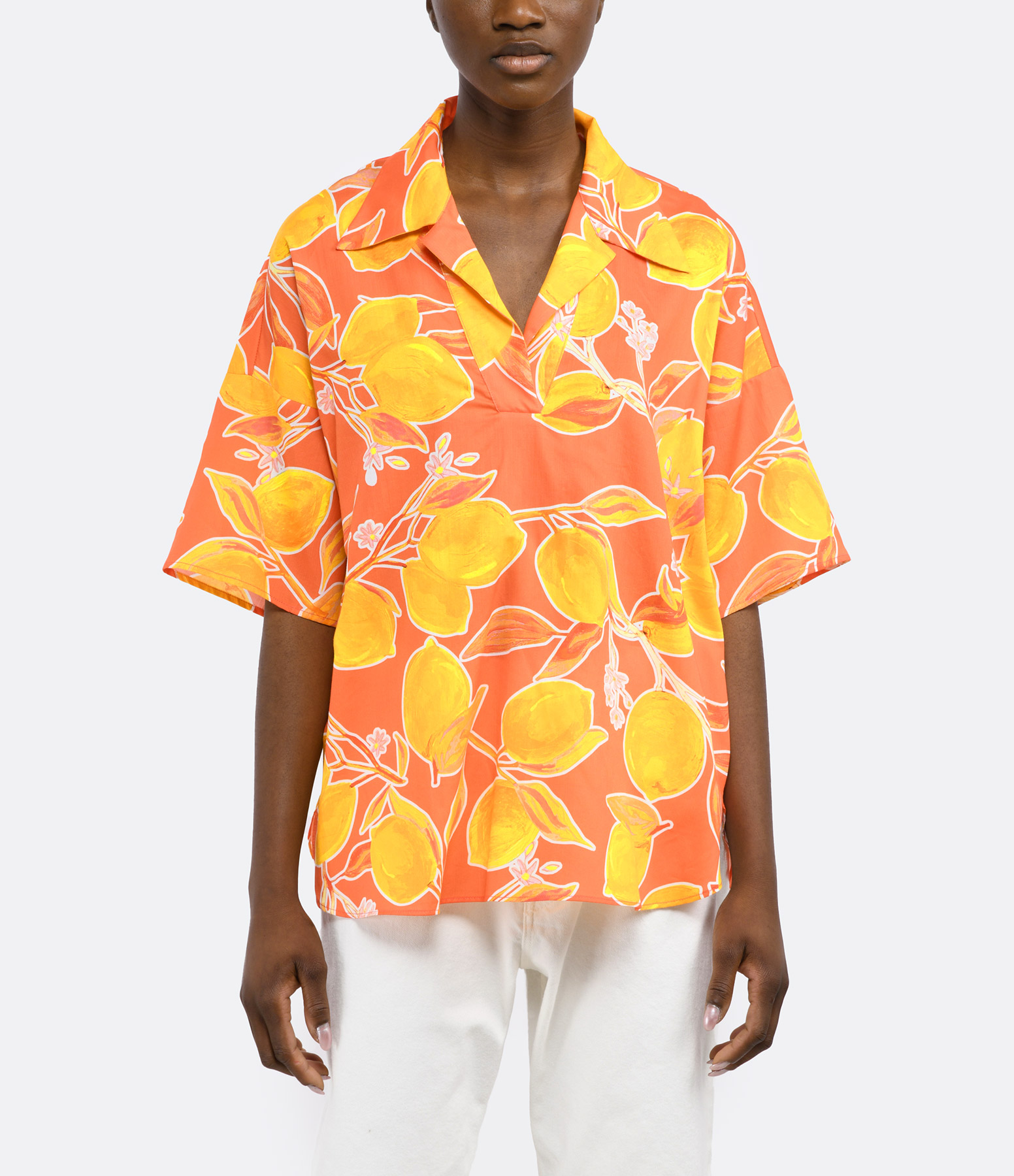 Laslo Limone Orange Cotton Patterned Shirt