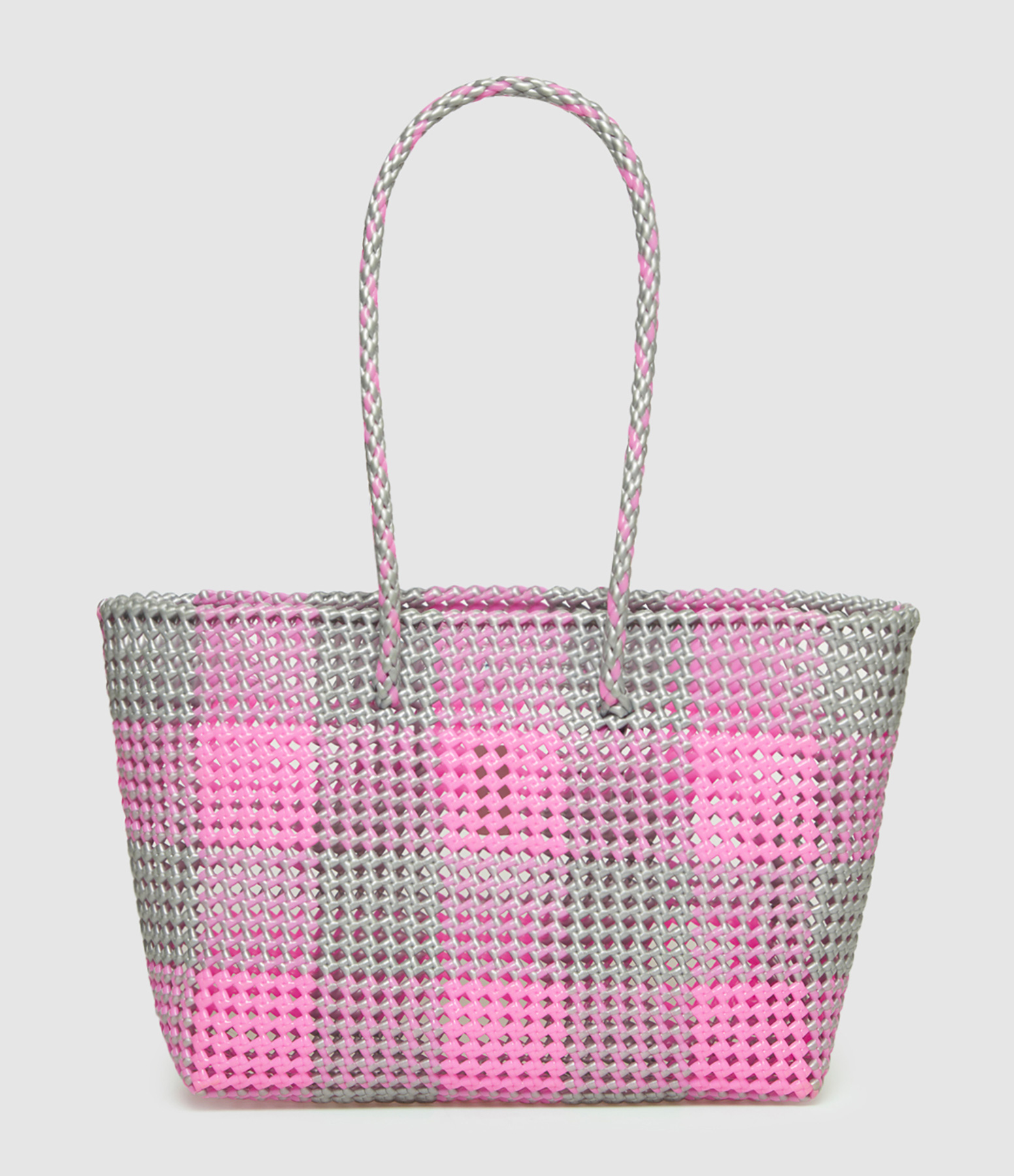 Scoubidou L Bag with Large Handles – Light Pink and Silver