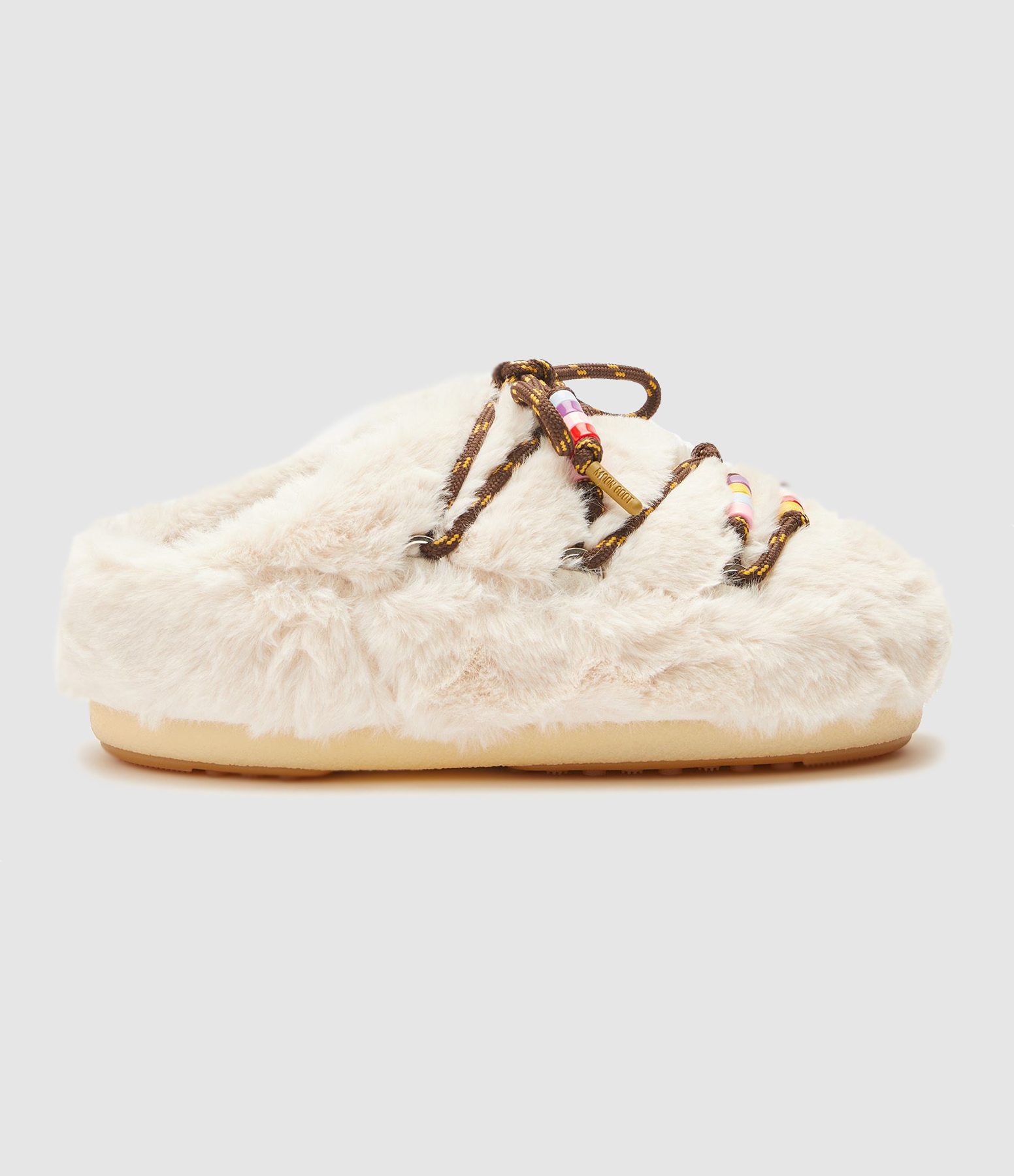 Moon Boot Mule with Faux Fur and Beads in Cream