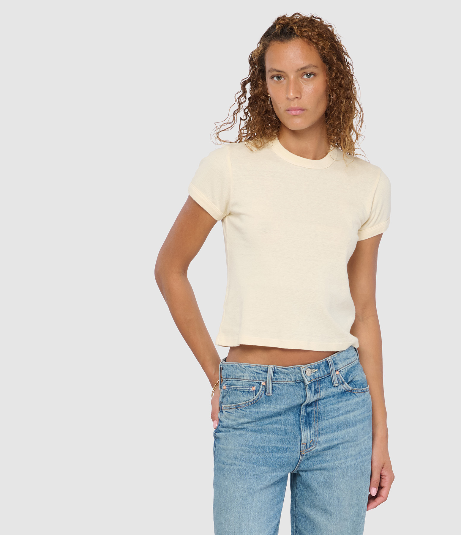 The Itty Bitty Ringer T-shirt by Aqw in Antique White