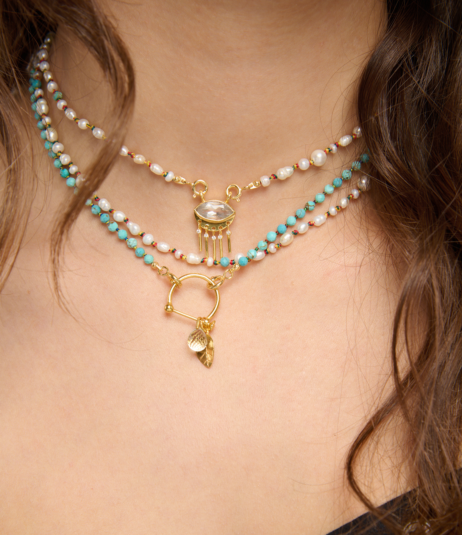 Candies Necklace with Ruby and Green Amethyst Clasp