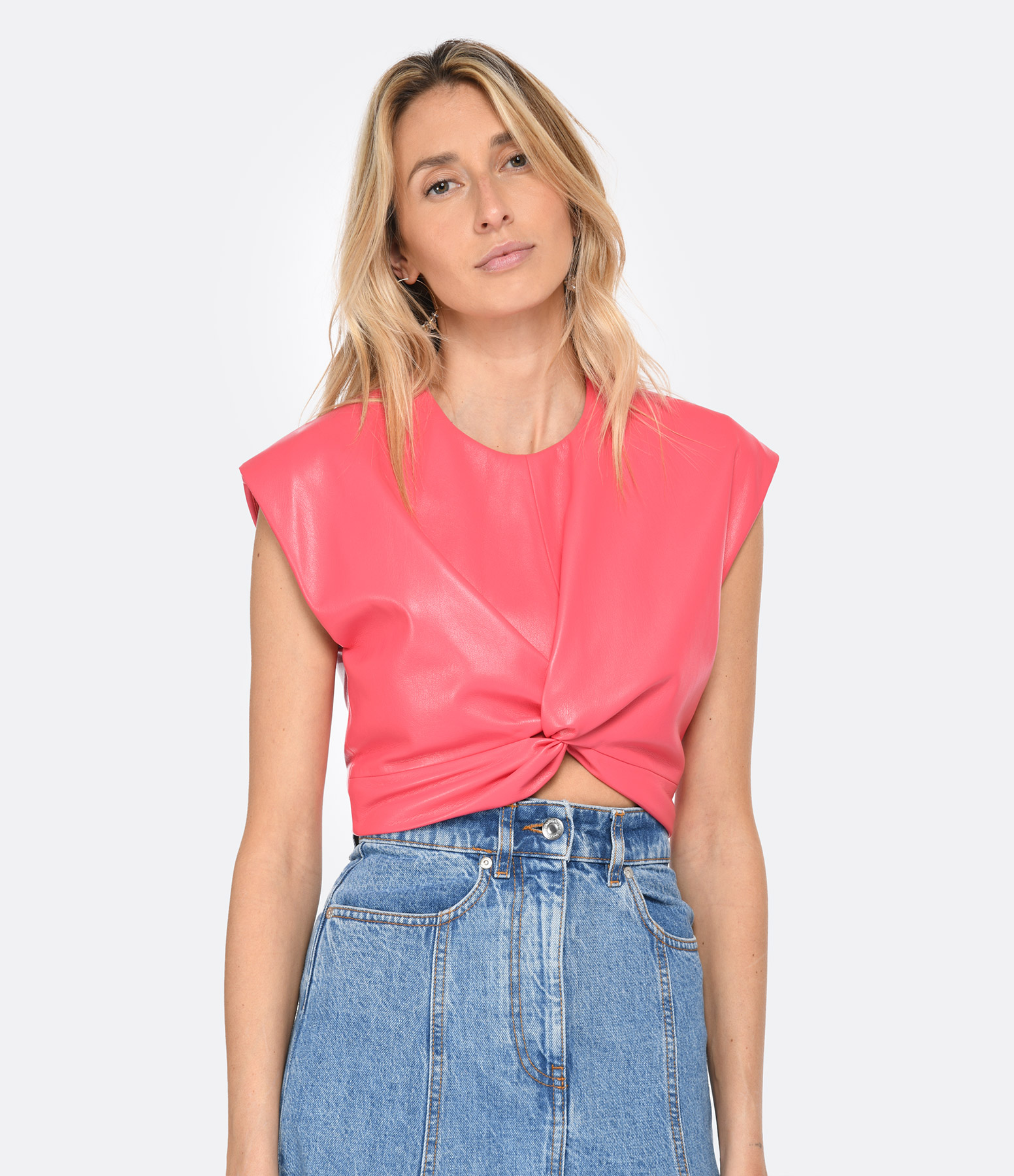 Bright Pink Faux Leather Top