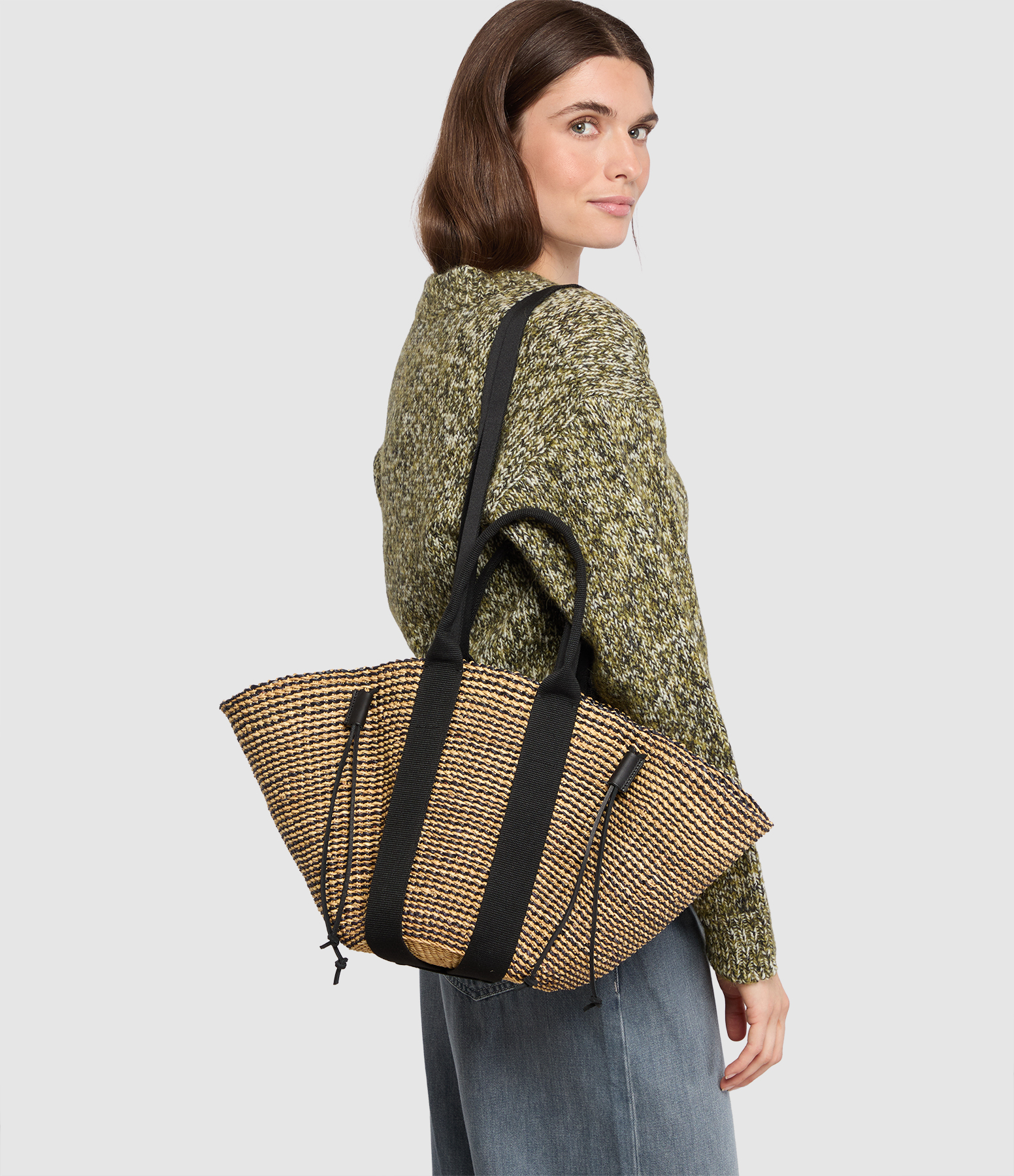 So Hstripe Natural Black Basket