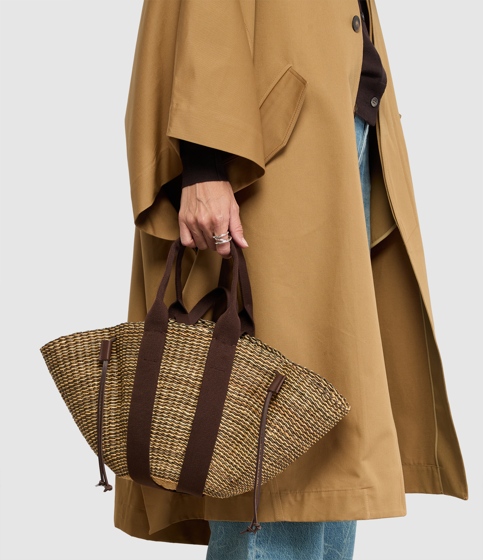 So Hstripe Basket – Natural, Dark Brown