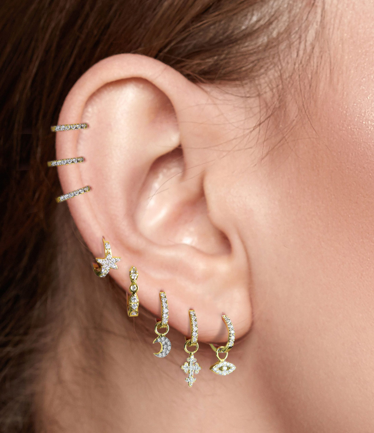 Creole Earring with Diamonds and Yellow Gold Hinge (sold individually)