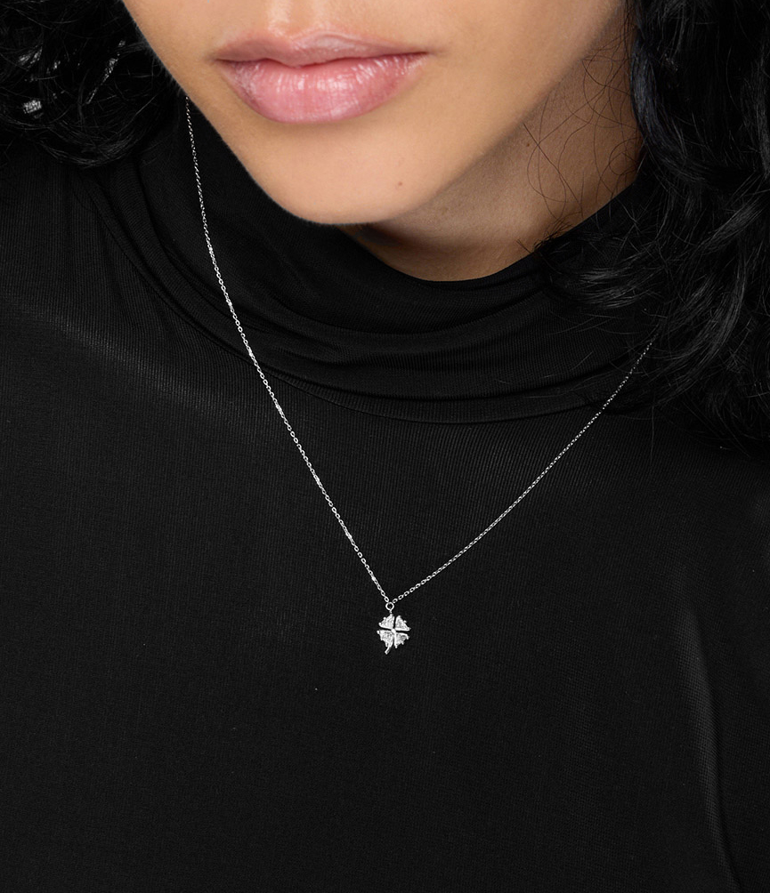 White Gold Diamond Clover Pendant Necklace