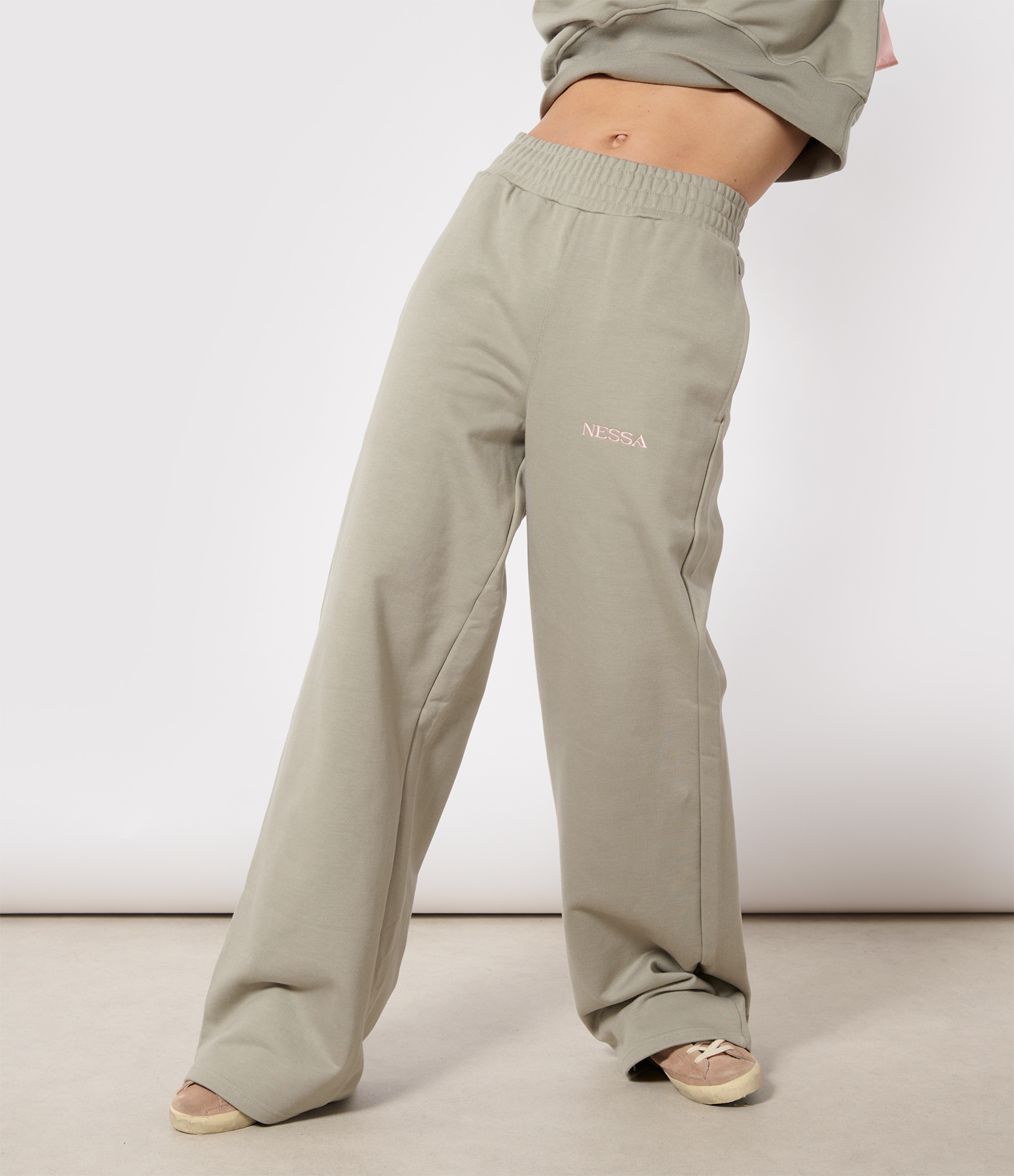 Ash Grey and Pink Cotton Jogging Trousers