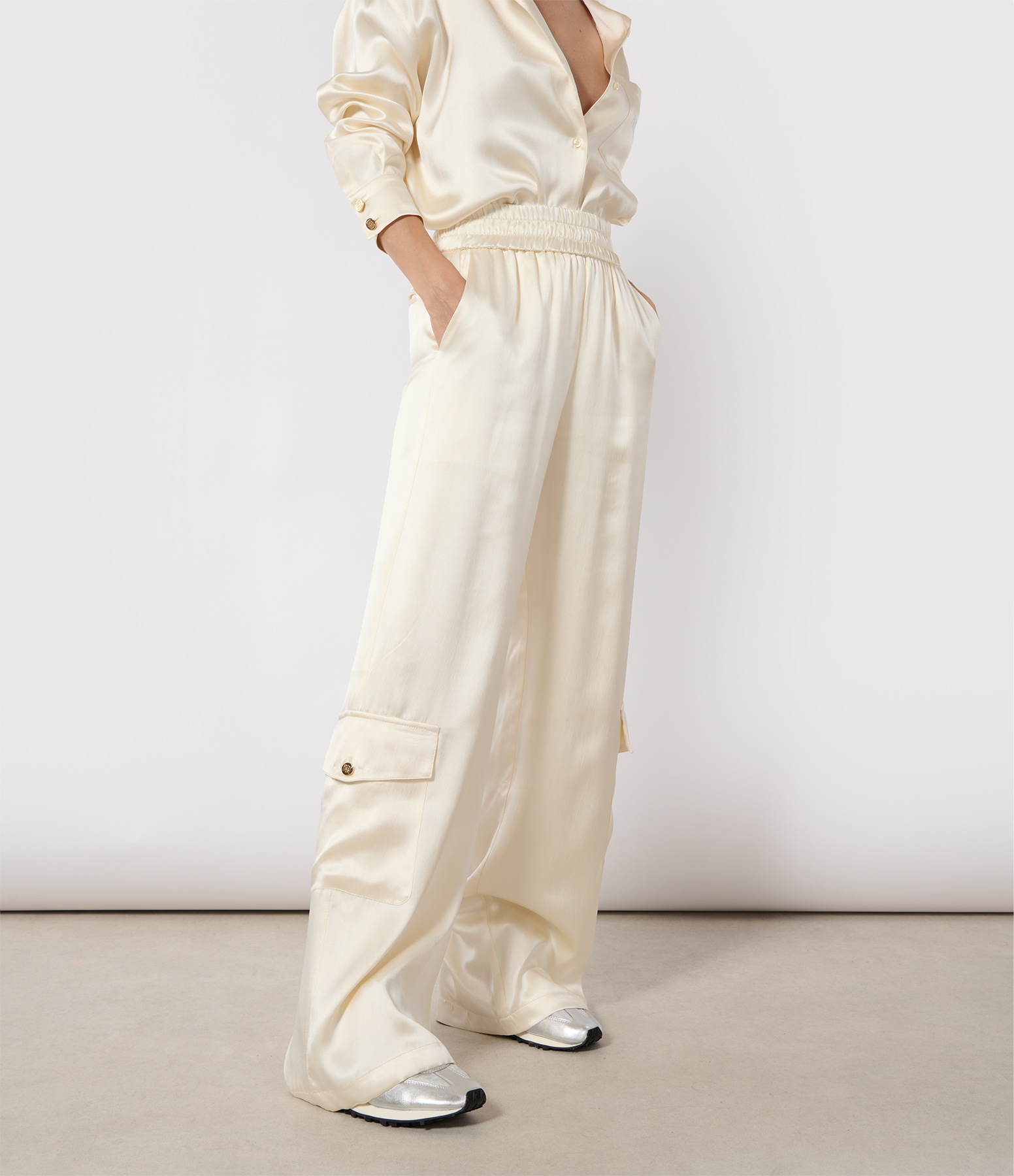 Ivory-White Silk Trousers