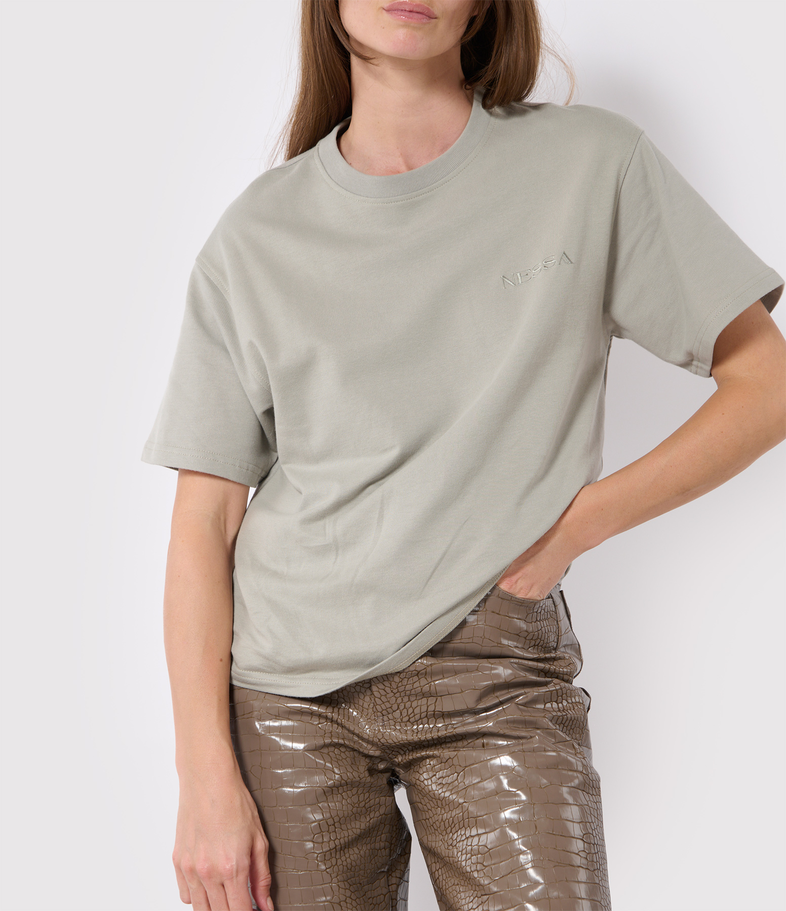 Ash-Coloured Cotton T-shirt