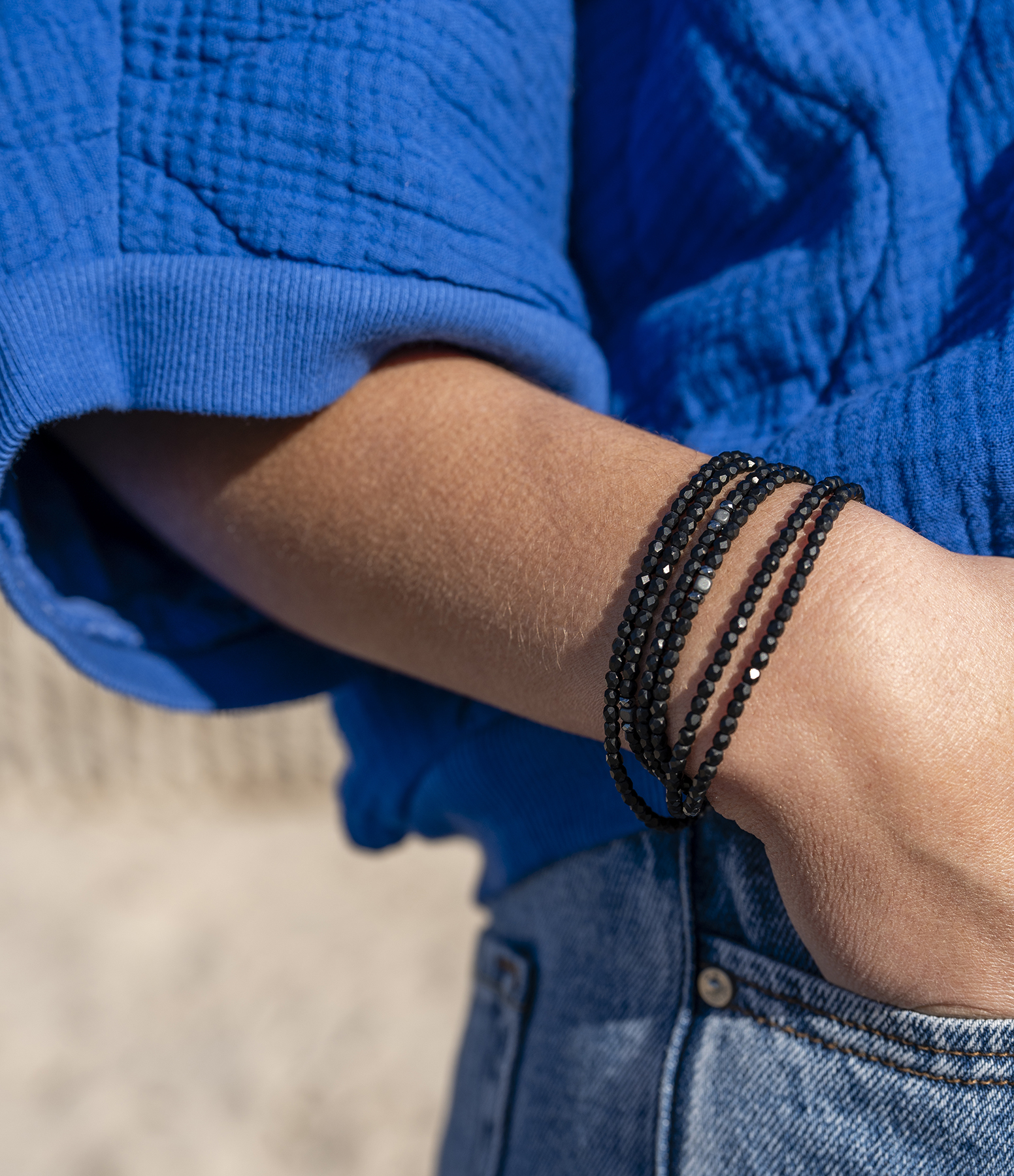 New Vero Matt Black 6-Strand Necklace and Bracelet, 103cm