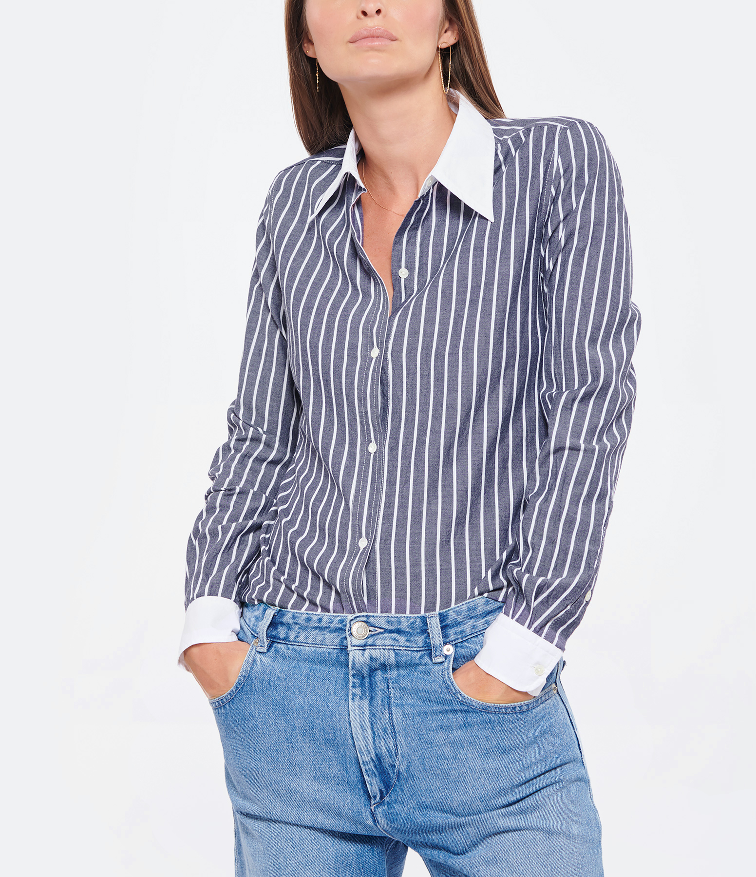 Hailey Navy Striped Cotton Shirt