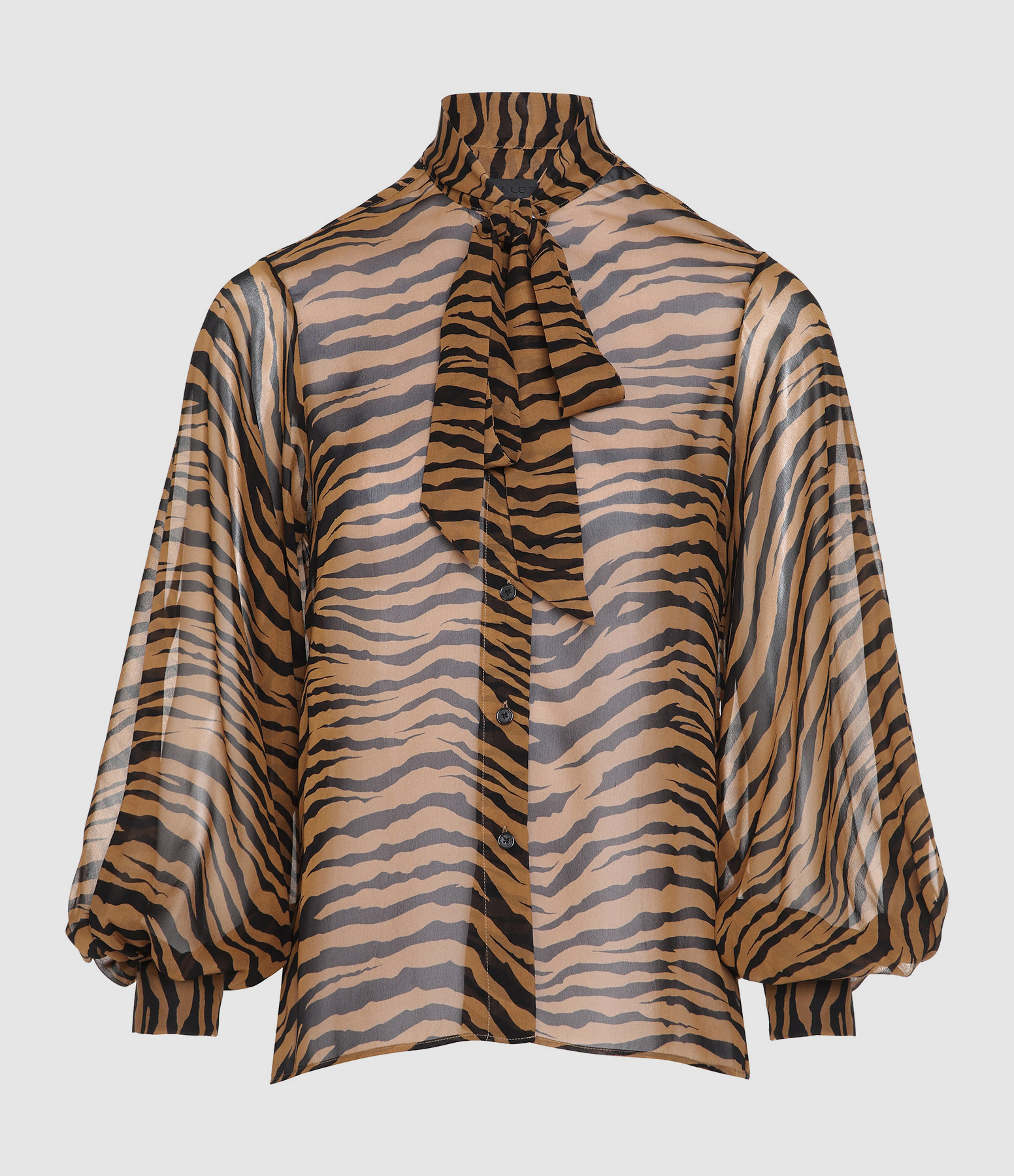 Monica Tiger-Print Silk Lavallière Shirt